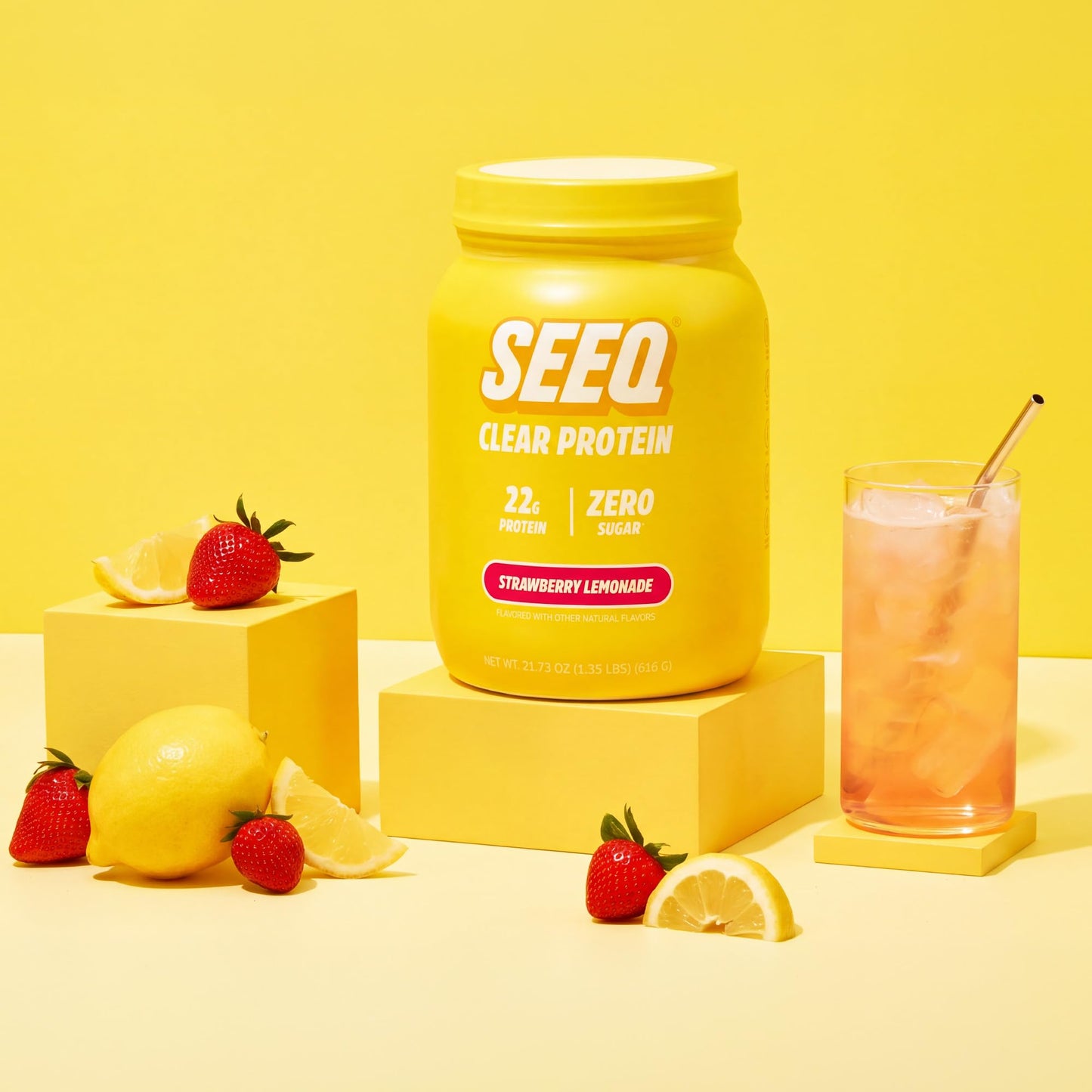 SEEQ Clear Whey Protein Isolate Strawberry Lemonade Powder, 22 Servings