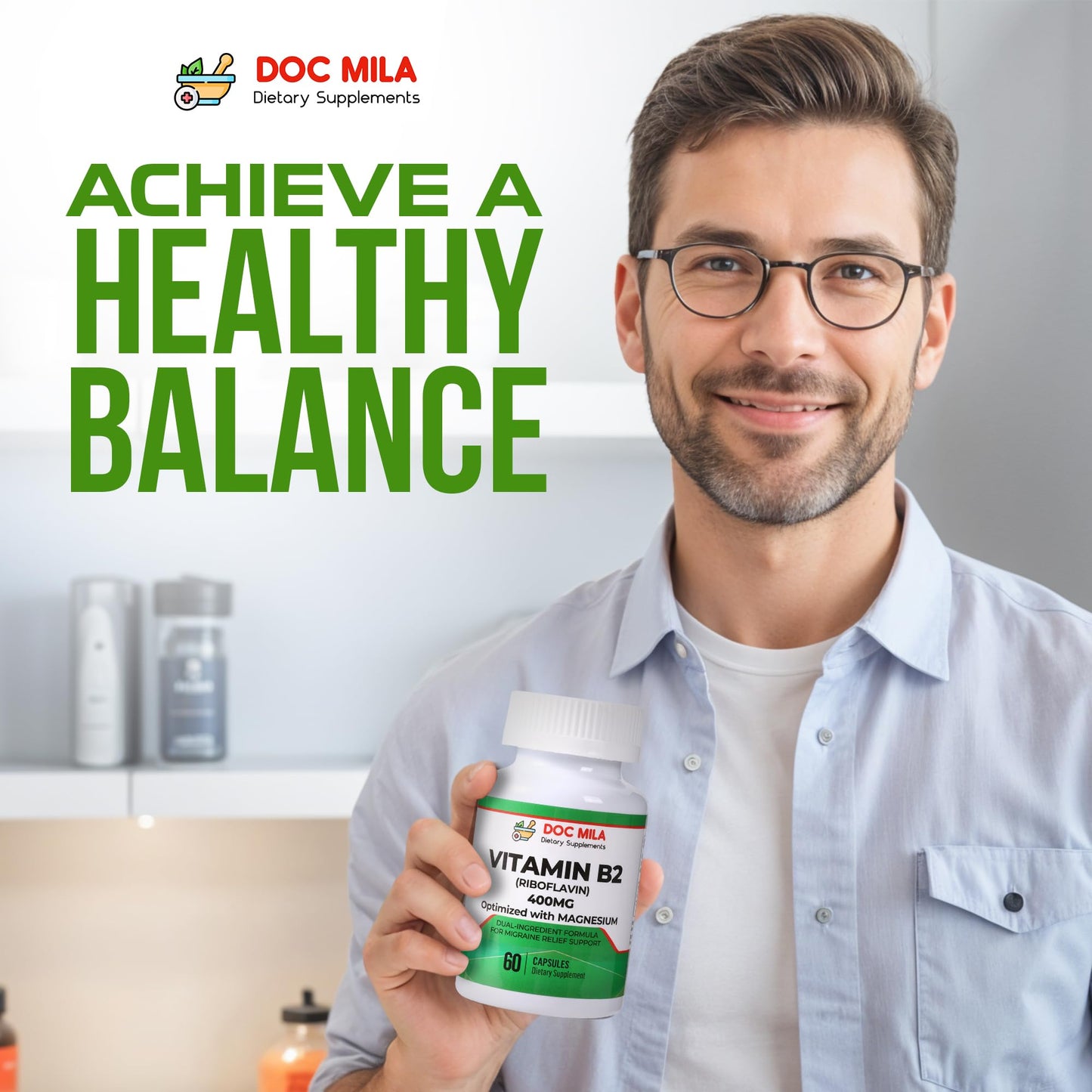 Doc Mila Vitamin B2 Riboflavin 400mg Capsules, 60 Count