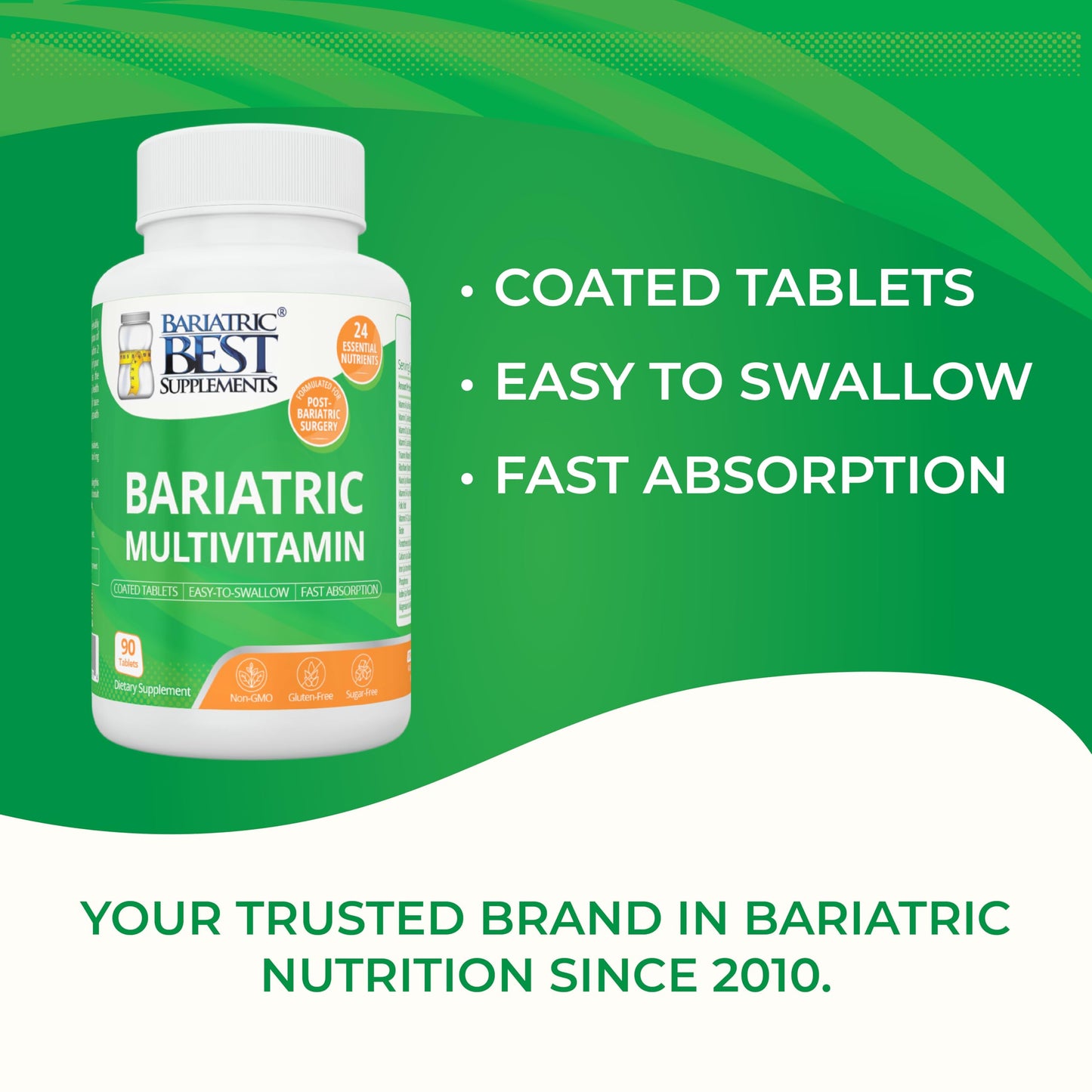 Bariatric Best Supplements Bariatric Multivitamin with Iron for Post-Gastric Bypass & Sleeve Surgery, 90 Tablets