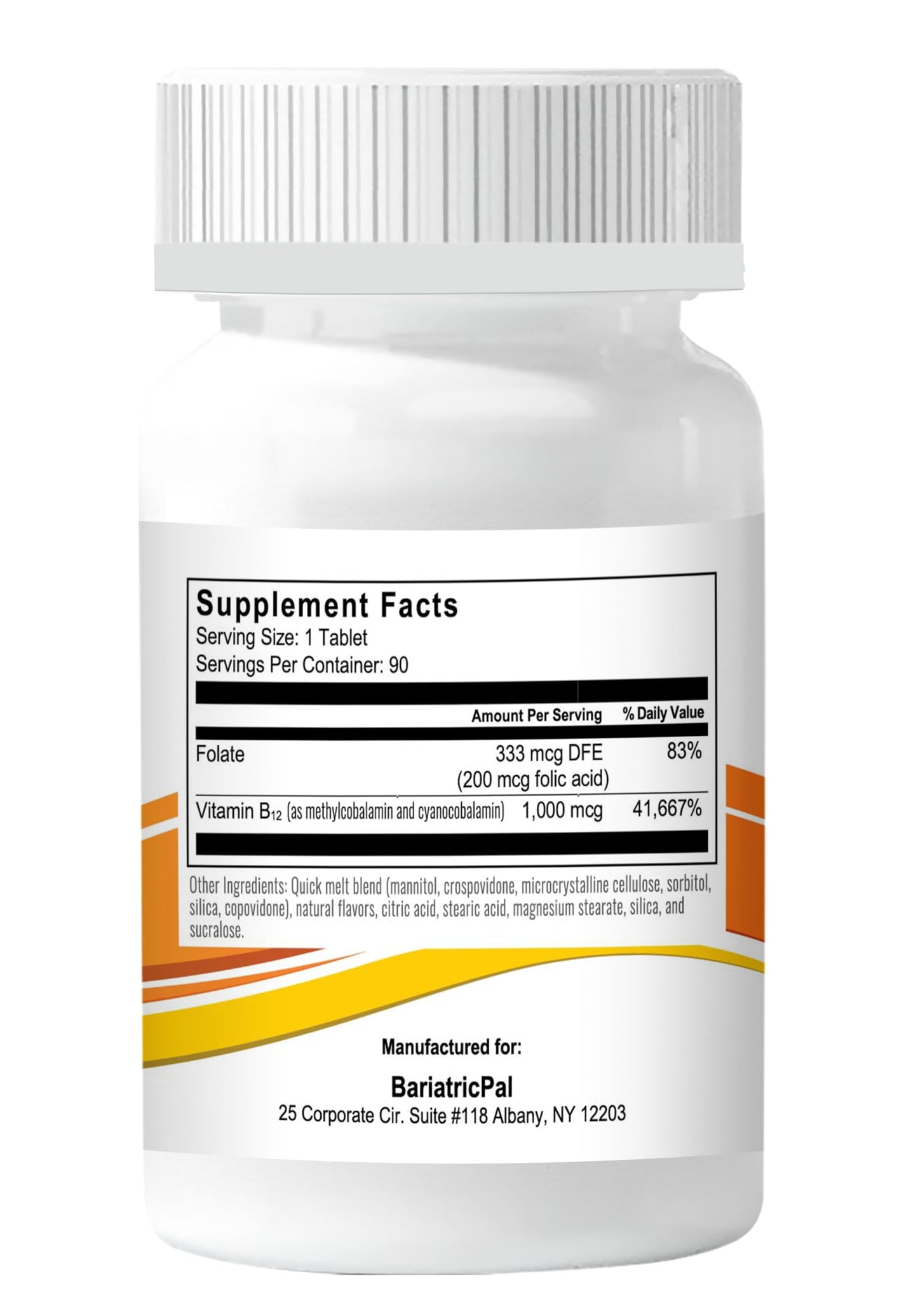 BariatricPal Vitamin B12 1,000mcg Sugar-Free Quick Melts, 90 Tablets