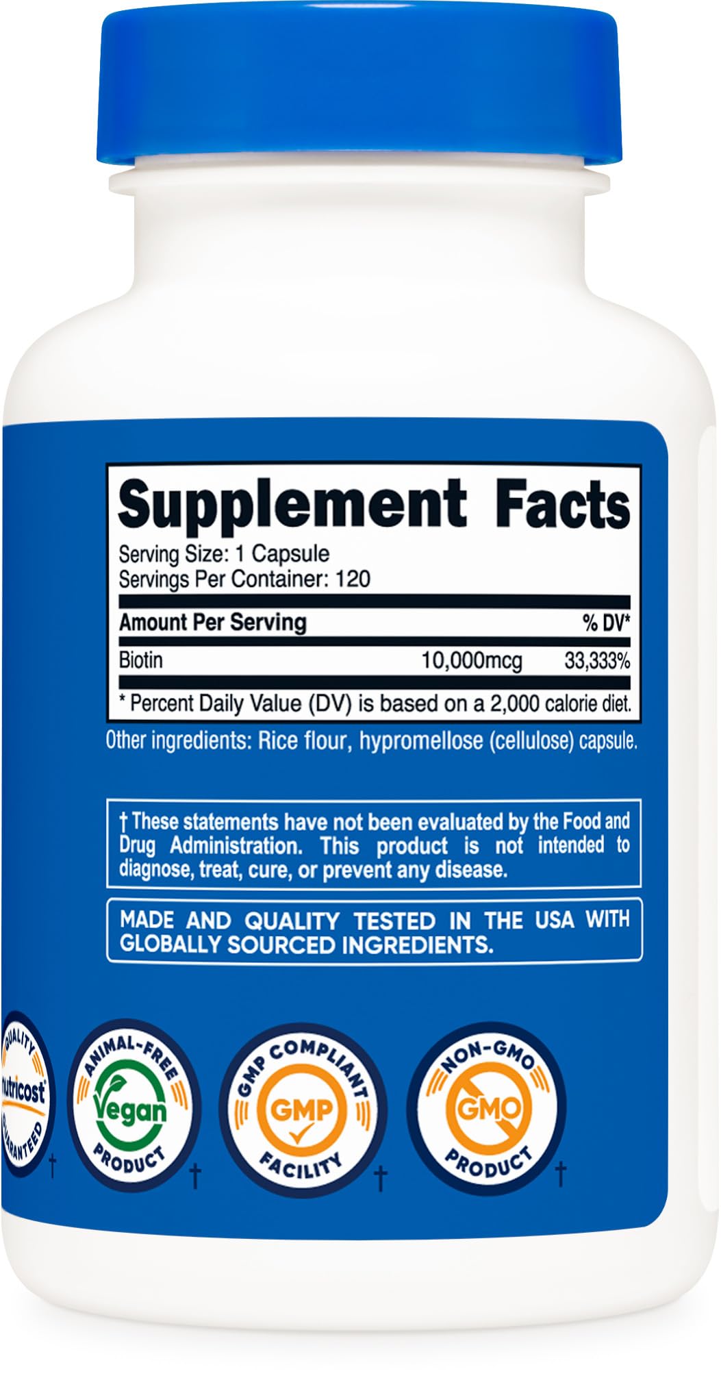 Nutricost Biotin (Vitamin B7) 10,000mcg Capsule, 120 Capsules