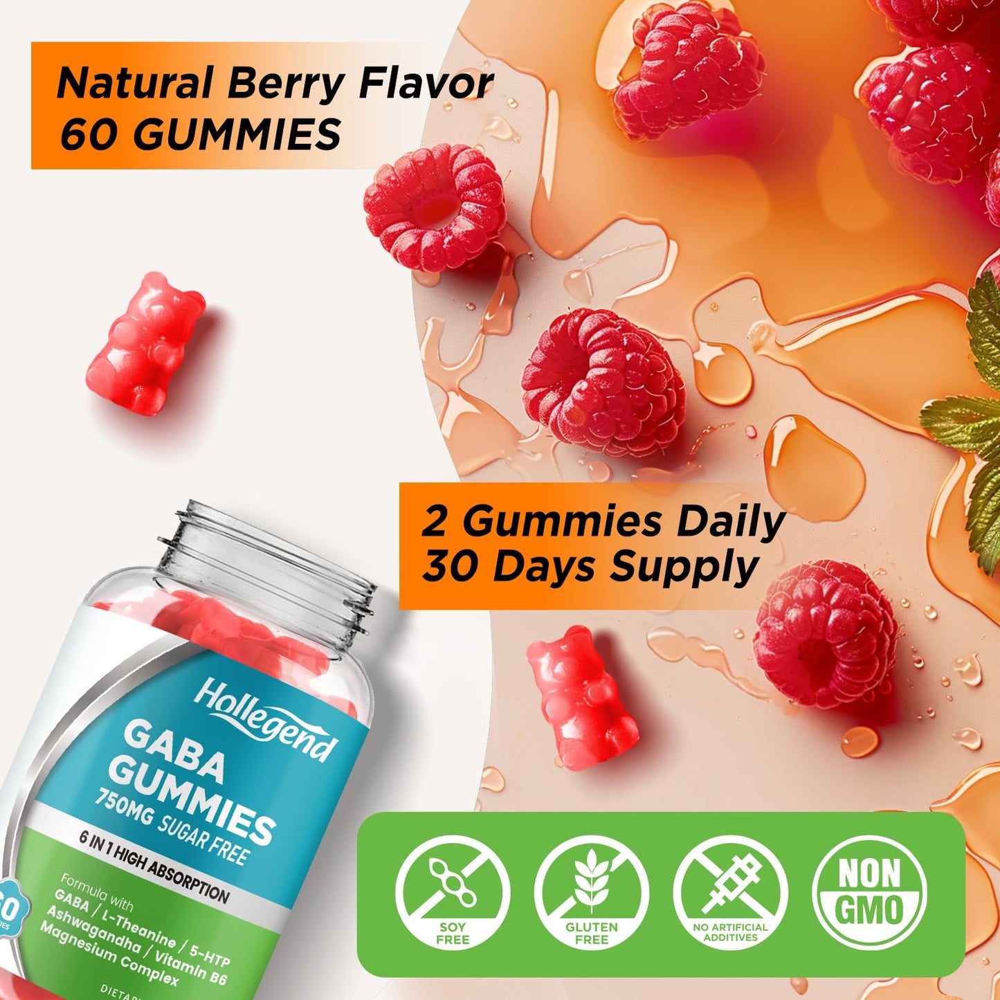 HOLLEGEND GABA Gummies, 60 Count