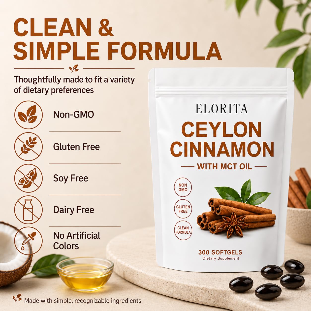 JointVance Elorita Ceylon Cinnamon Softgels with MCT Oil 300 Count