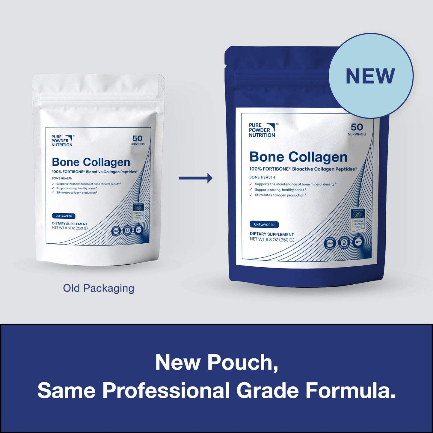 Pure Powder Nutrition Bone Collagen with FORTIBONE Bioactive Collagen Peptides for Bone Health Powder 8.8 oz