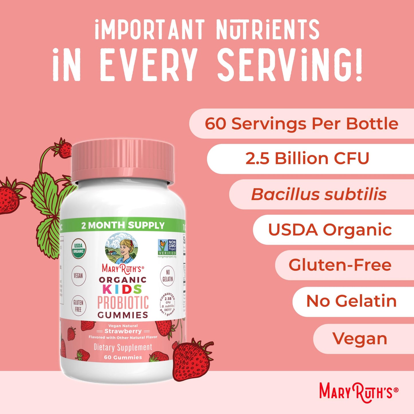 MaryRuth's Kids Probiotics for Digestive Health Gummy, 60 Count