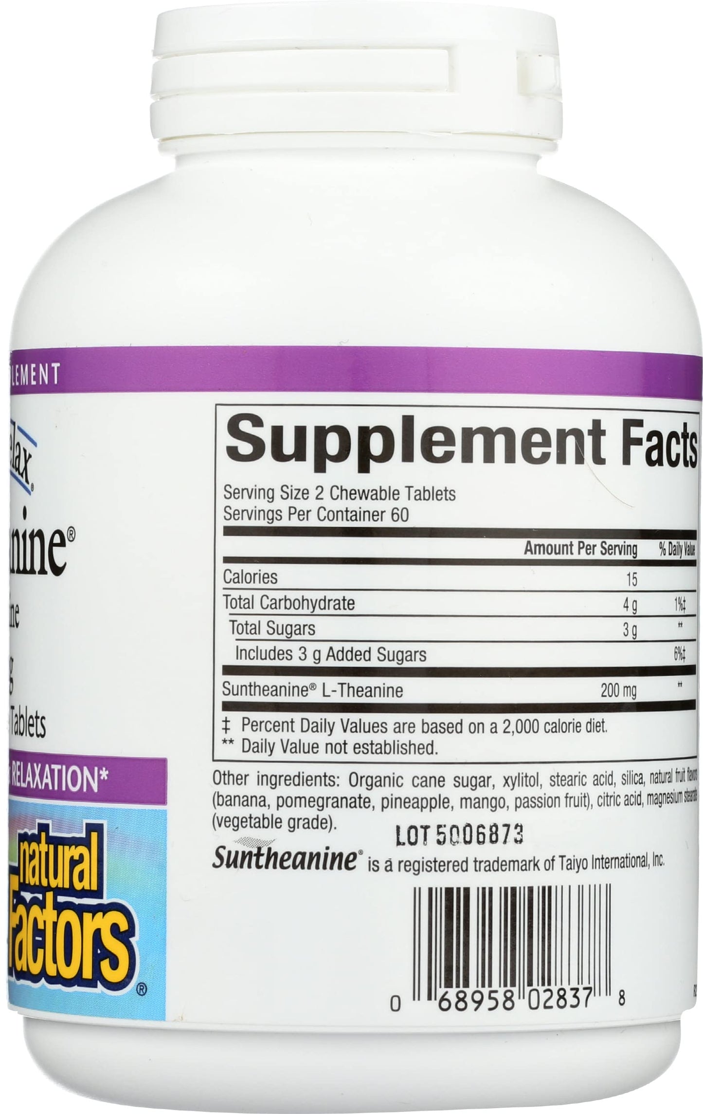 Natural Factors Stress-Relax Suntheanine L-Theanine 100 mg Tablet, 120 Tablets