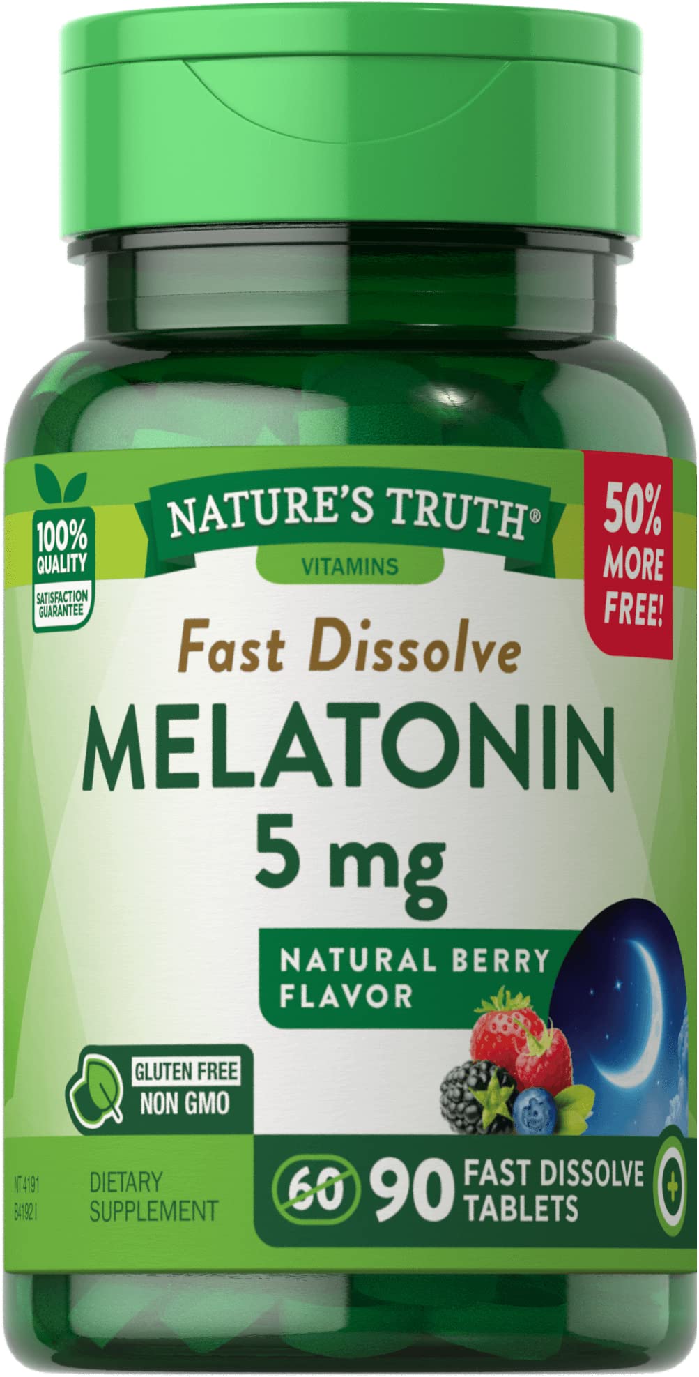 Nature's Truth Melatonin 5 mg Fast Dissolve Tablets Natural Berry Flavor, 180 Tablets