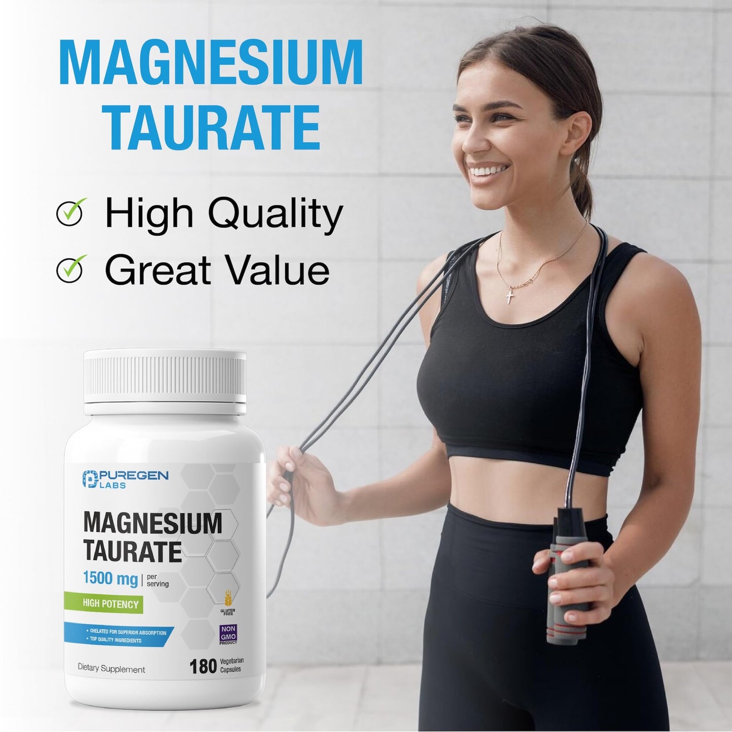 P Puregen Labs Magnesium Taurate 1500mg Capsules 180 Capsules
