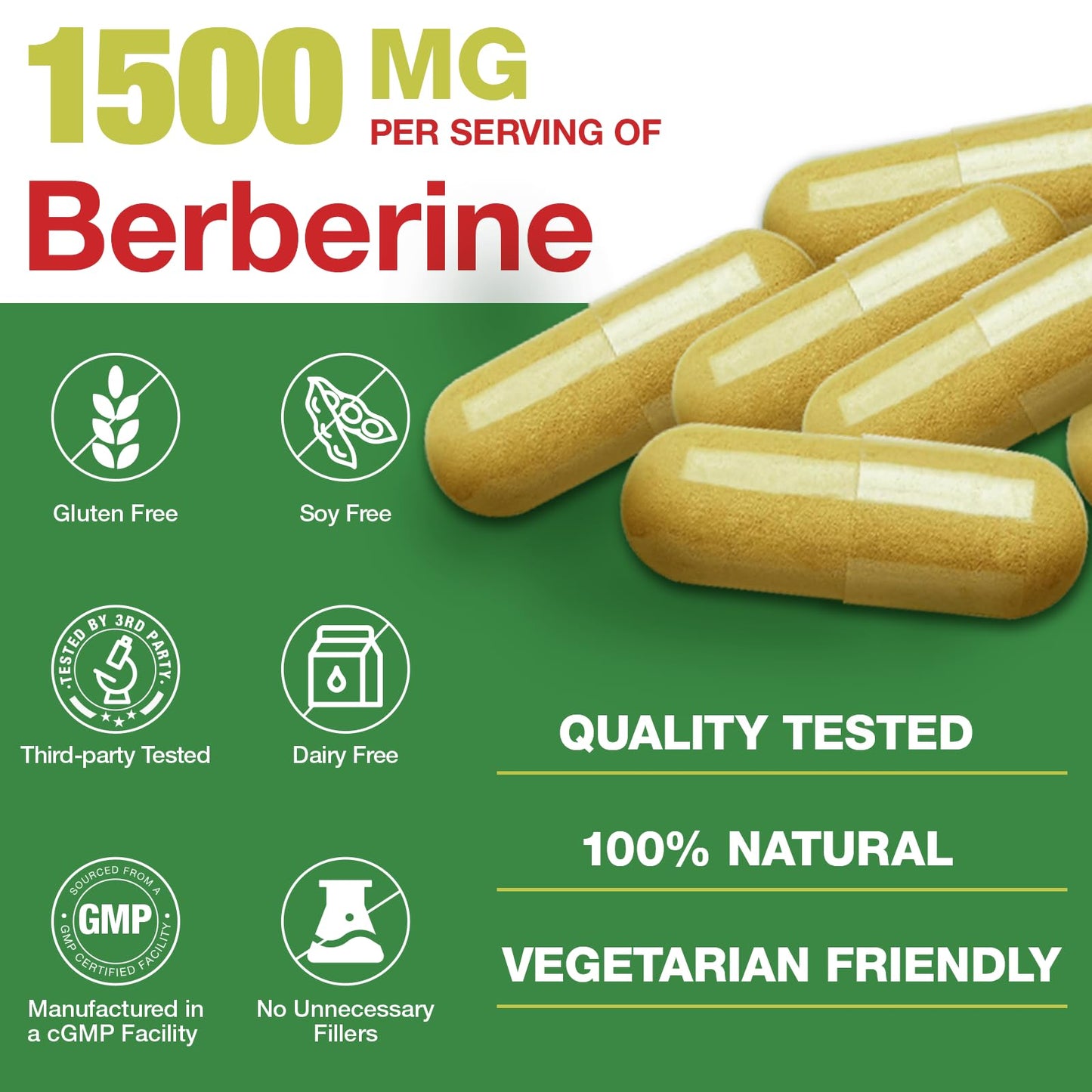 CHANUBITO Berberine Supplement 1500mg Capsules 180 Count