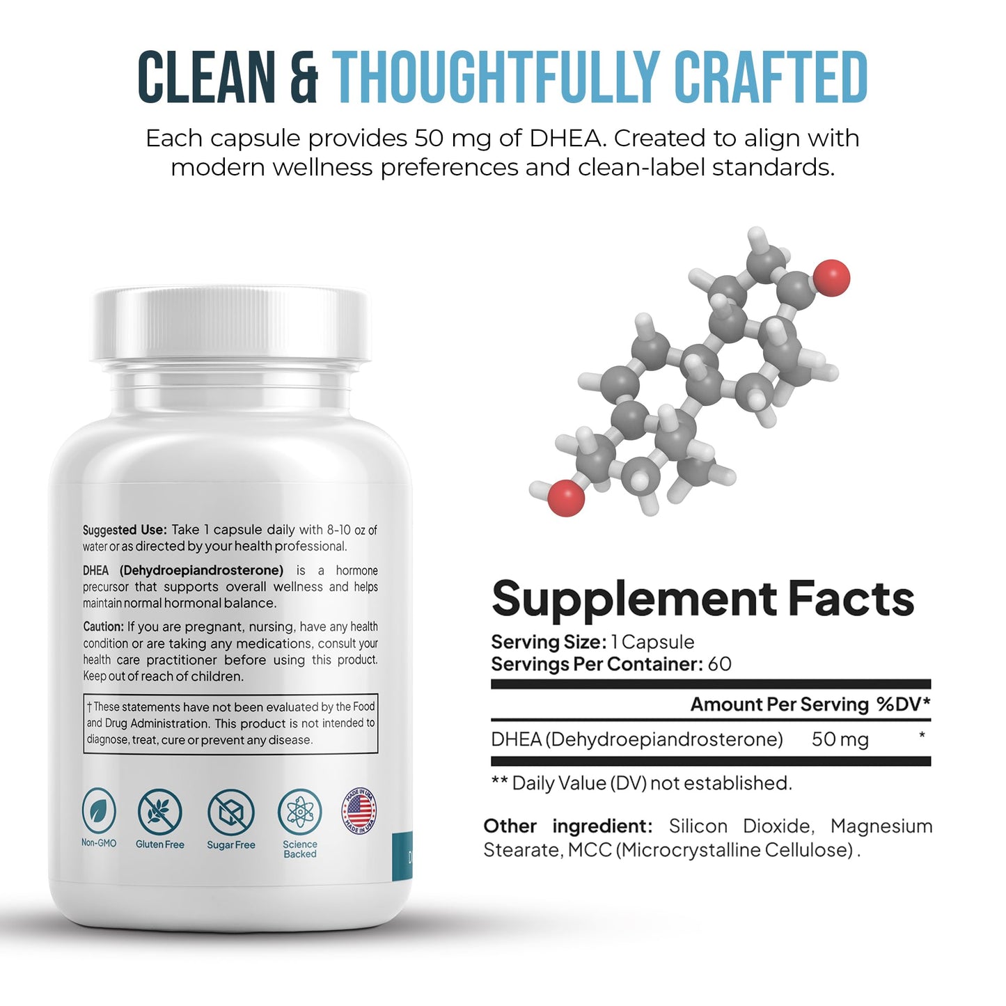 NHHS DHEA 50 mg Hormone Balance & Vitality Support for Men & Women 60 Capsules