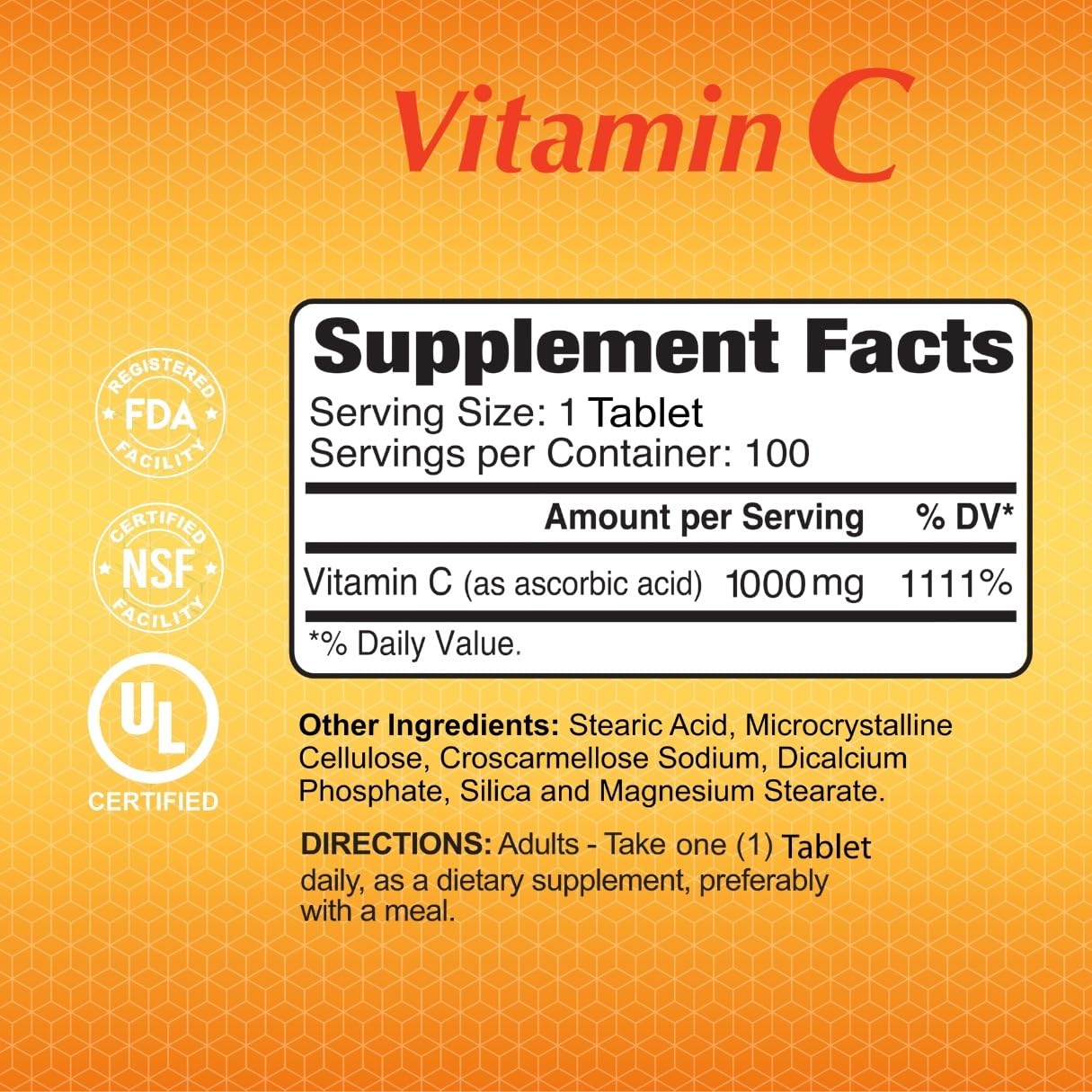 ALFA VITAMINS Vitamin C Supplement 1000mg Tablet, 100 Tablets