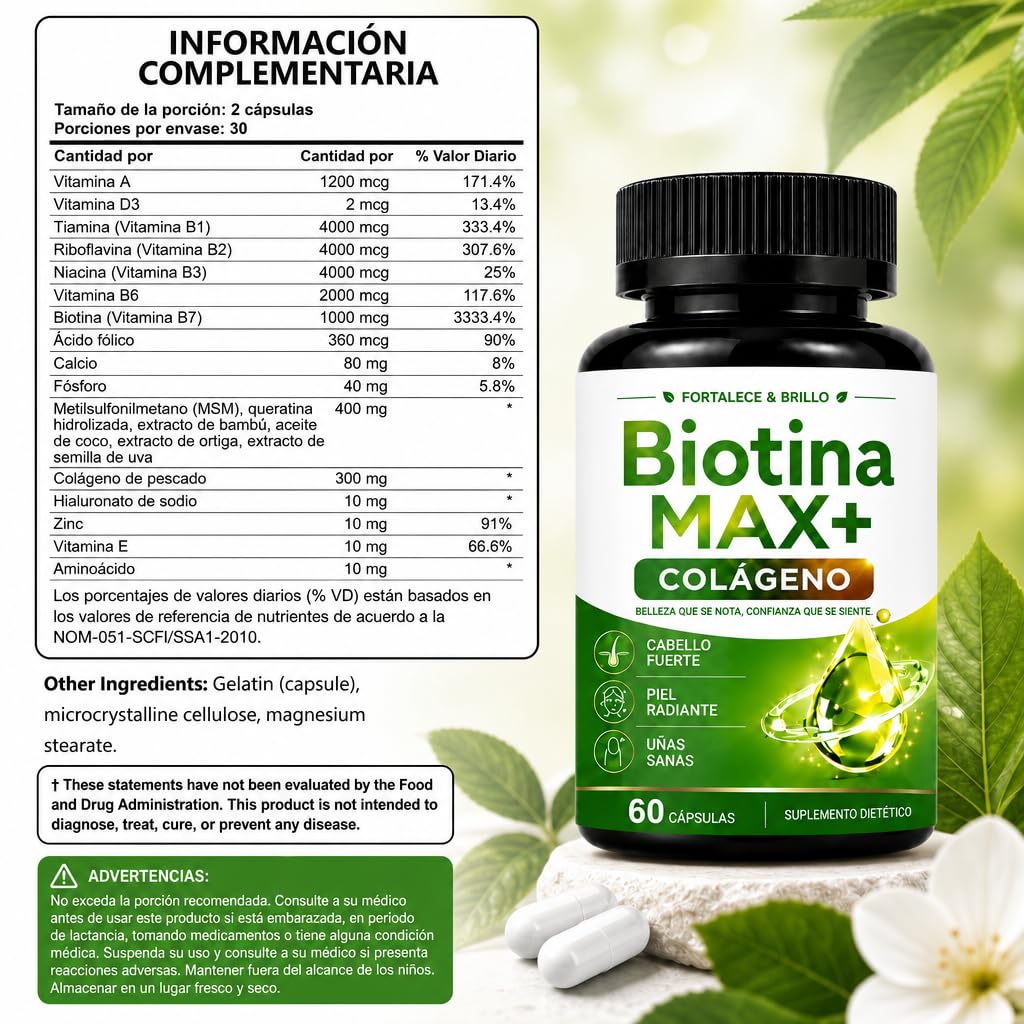 BunnyPal Biotina Max Colageno Capsules, 60 Capsules