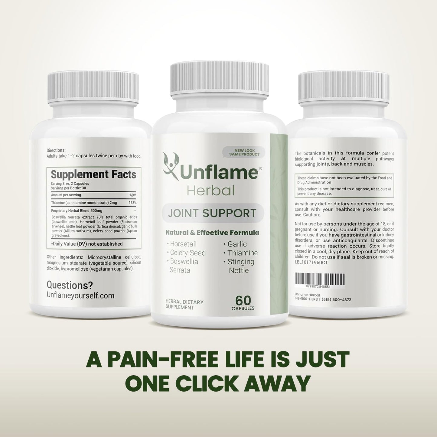 Unflame Herbal Supplement - Botanical Support for Joints, Back, and Muscles - Natural Herbal Blend - Dietary Supplement, 60 Capsules