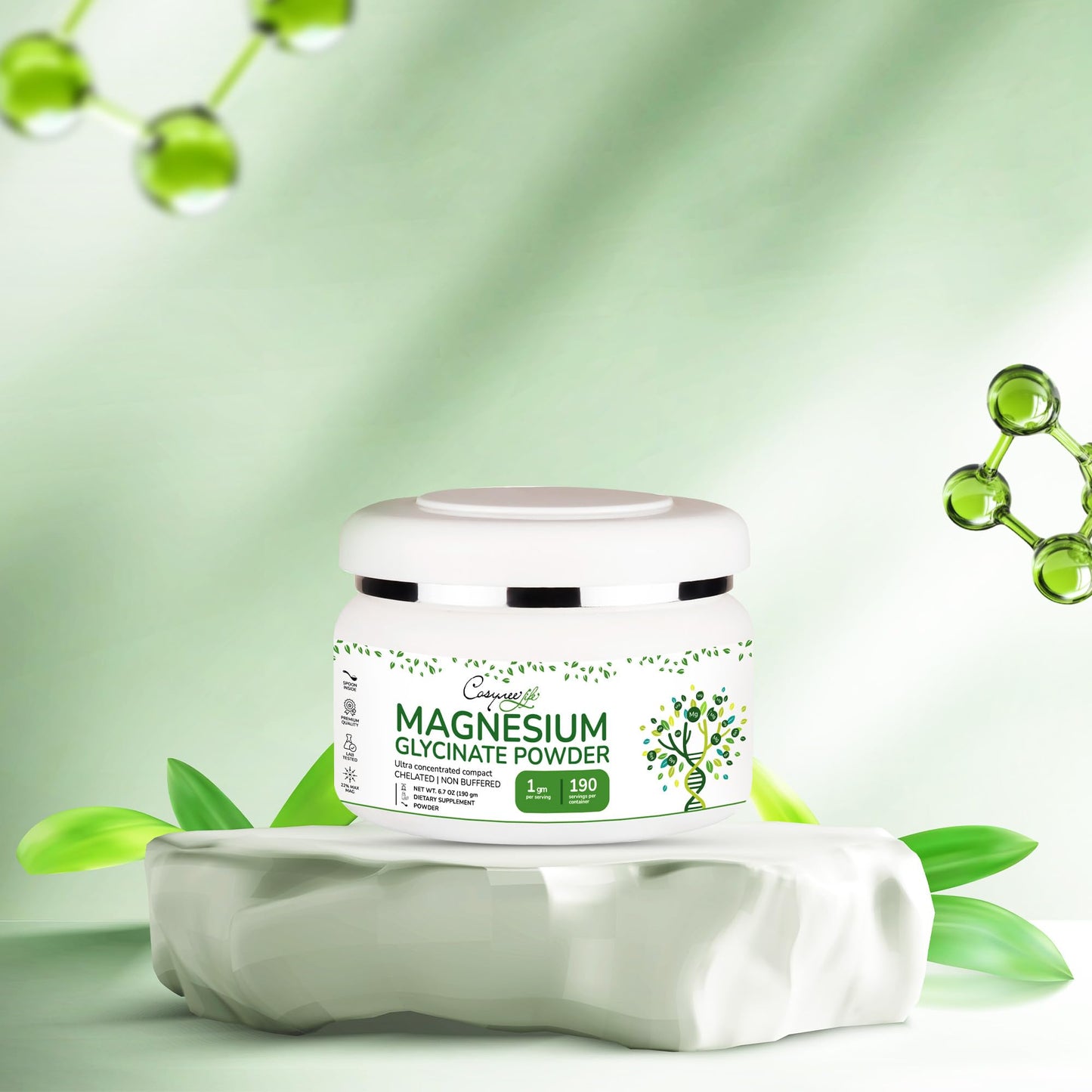 Cosynee Magnesium Glycinate Powder 220mg High Absorption Chelated Bisglycinate Magnesium, 6.7 oz