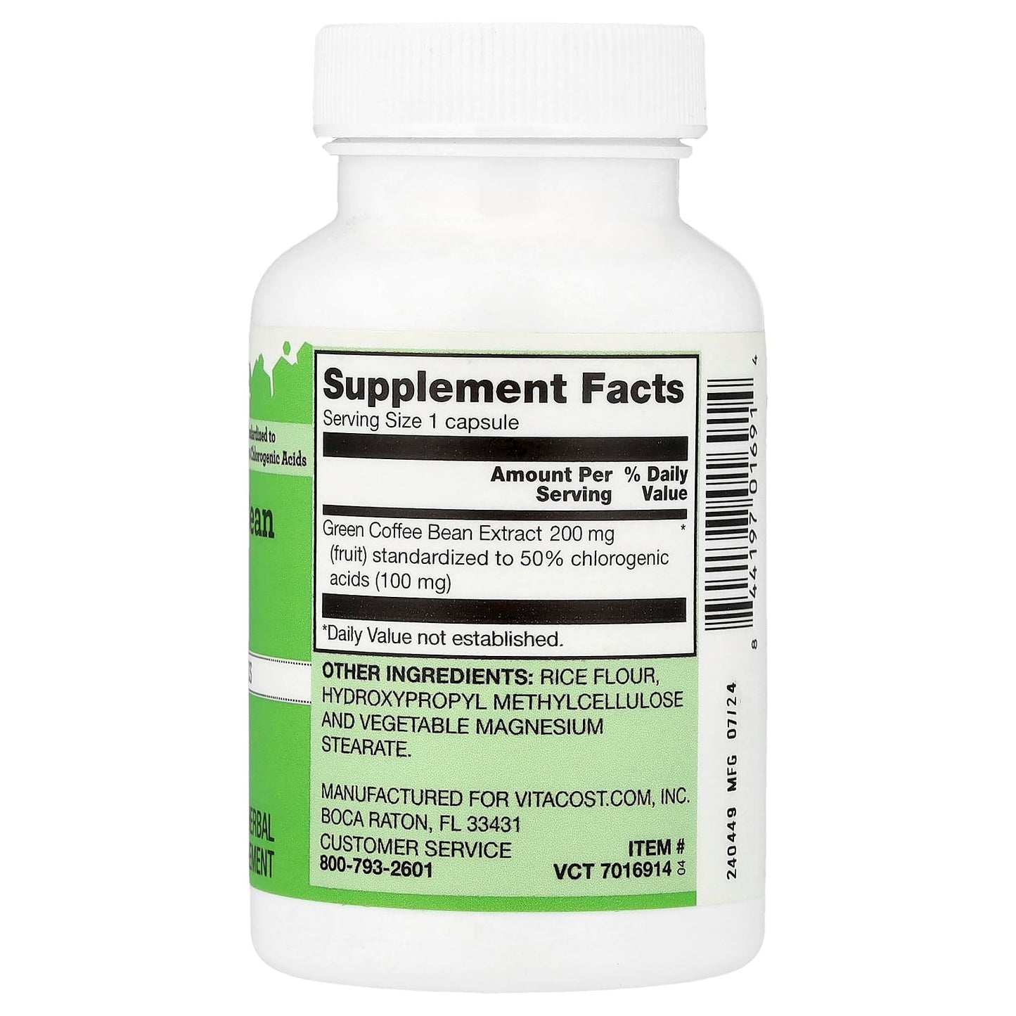 Vitacost Green Coffee Bean Extract 200 mg Capsules, 90 Capsules