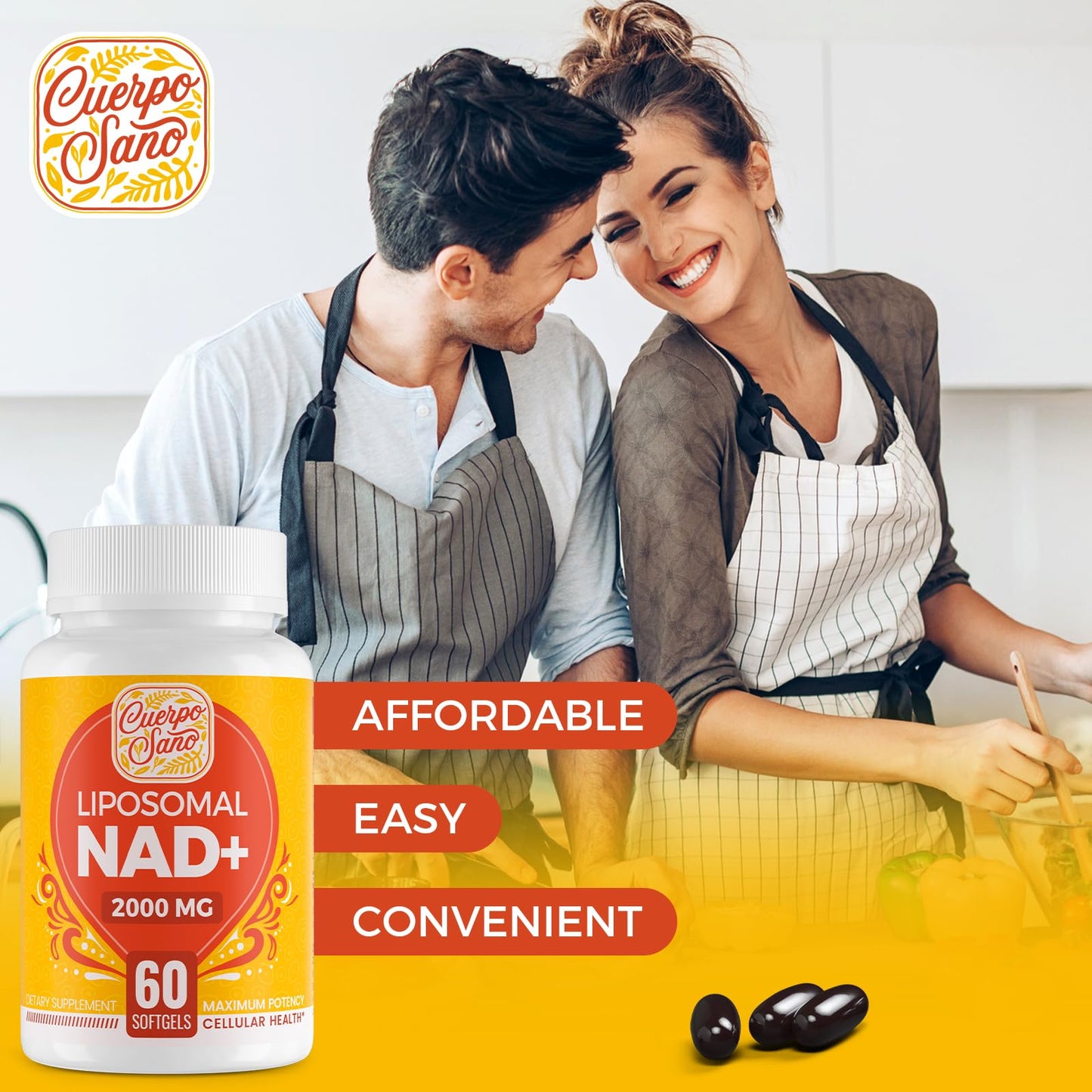 Cuerpo Sano NAD+ Supplement 2000 mg Liposomal NAD+ with High Absorption Softgels, 60 Count