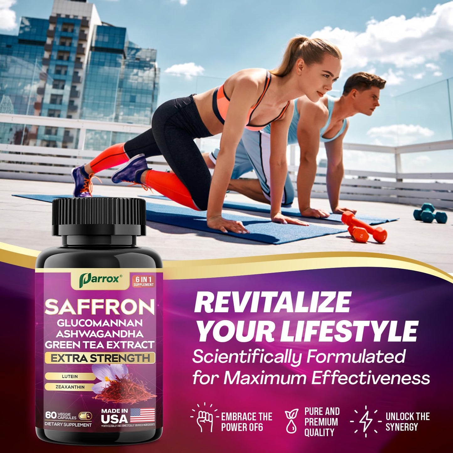 Parrox Saffron Supplement, Vision & Wellness Support, Glucomannan Capsules, 60 Capsules