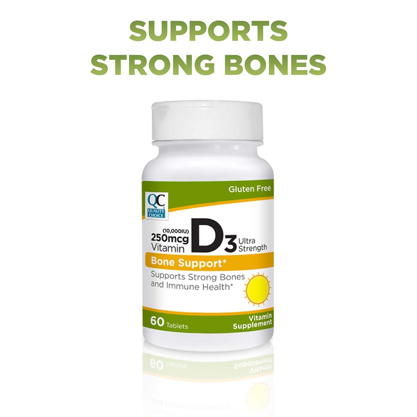 Quality Choice Vitamin D3 (Cholecalciferol) 250 mcg (10,000 IU) Calcium 57mg Bone - Teeth - Immune System Support Vitamin Supplement Tablets, 300