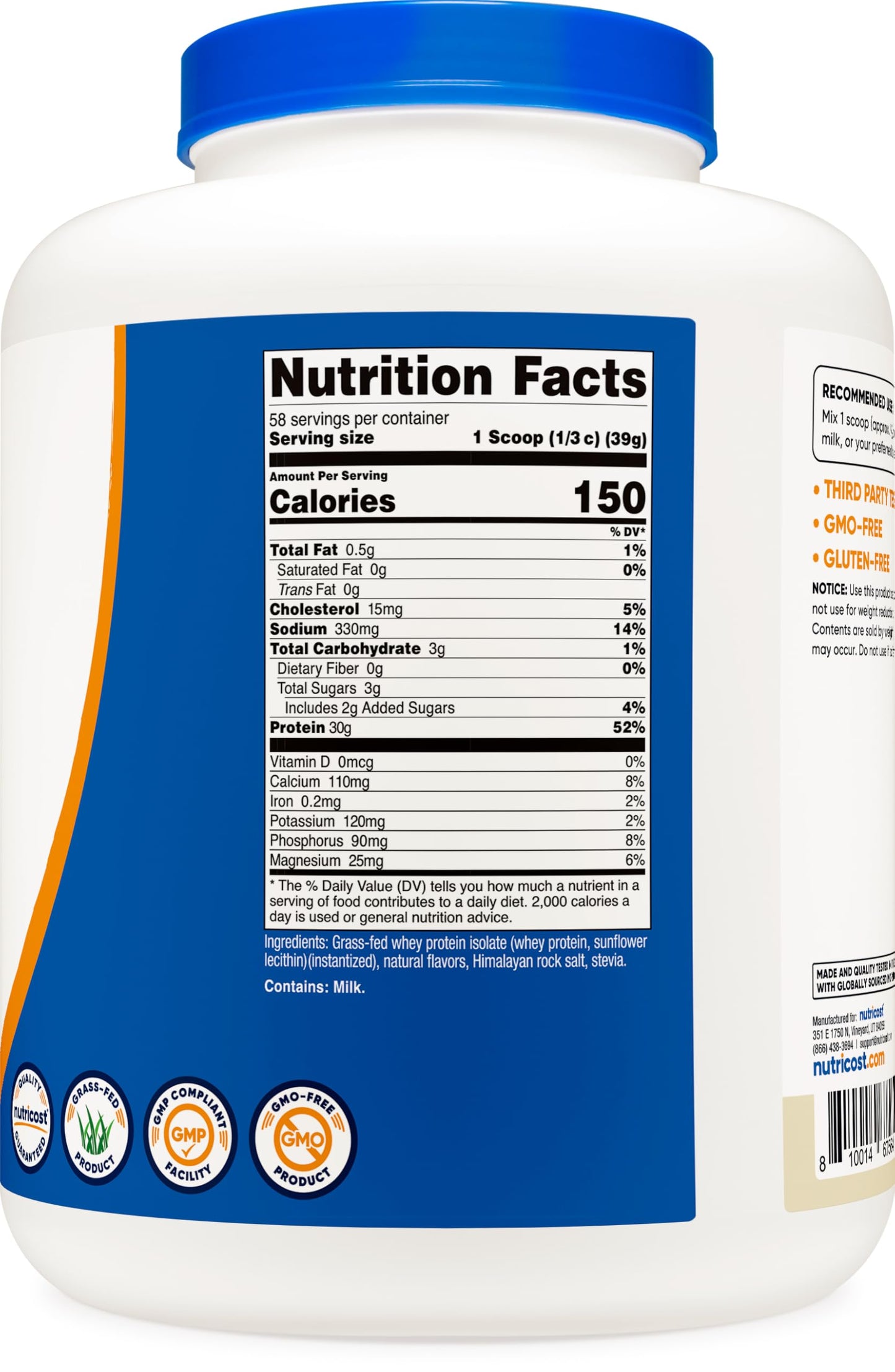 Nutricost Grass-Fed Whey Protein Isolate Powder (Vanilla) 80