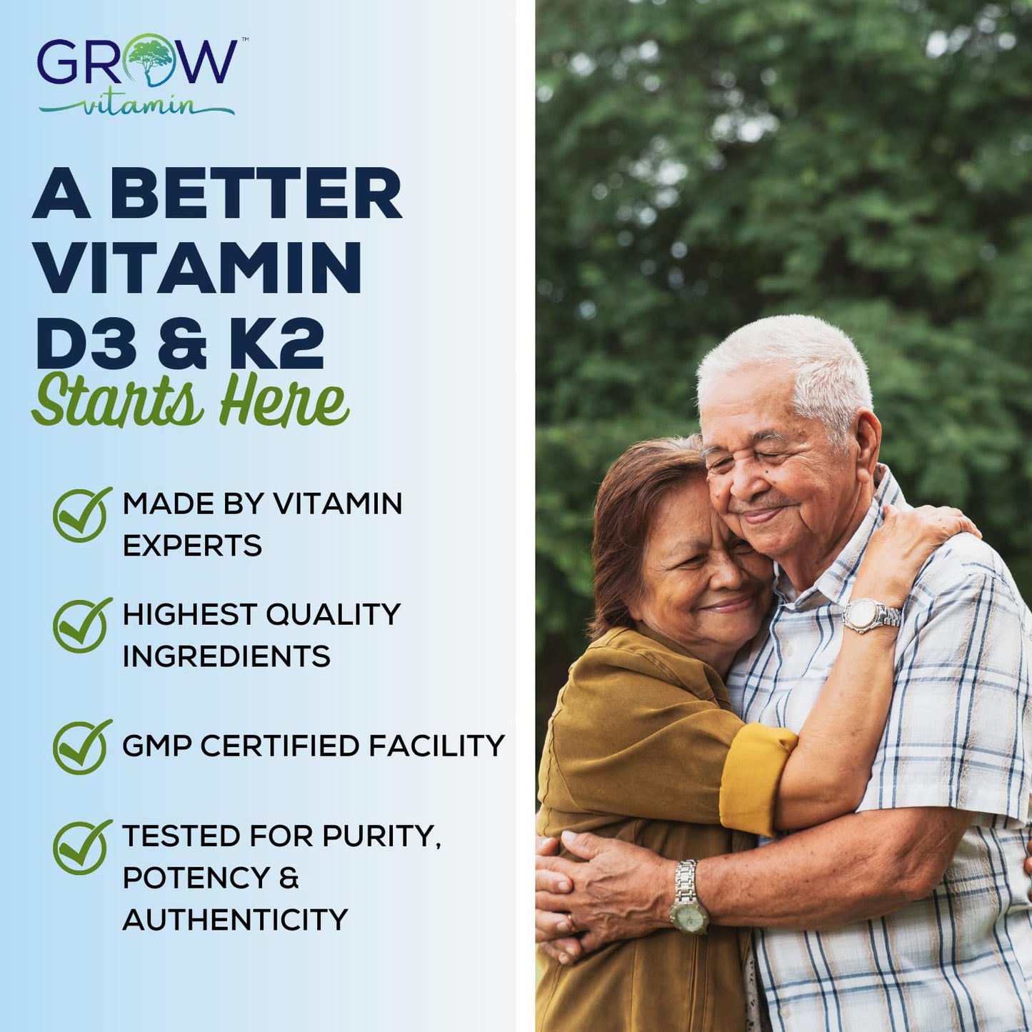 Grow Vitamin D3 K2 with MCT Oil, 10,000 IU D3, 100 mcg K2 MK7, Calcium, Zinc, Magnesium, BioPerine, 60 Capsules