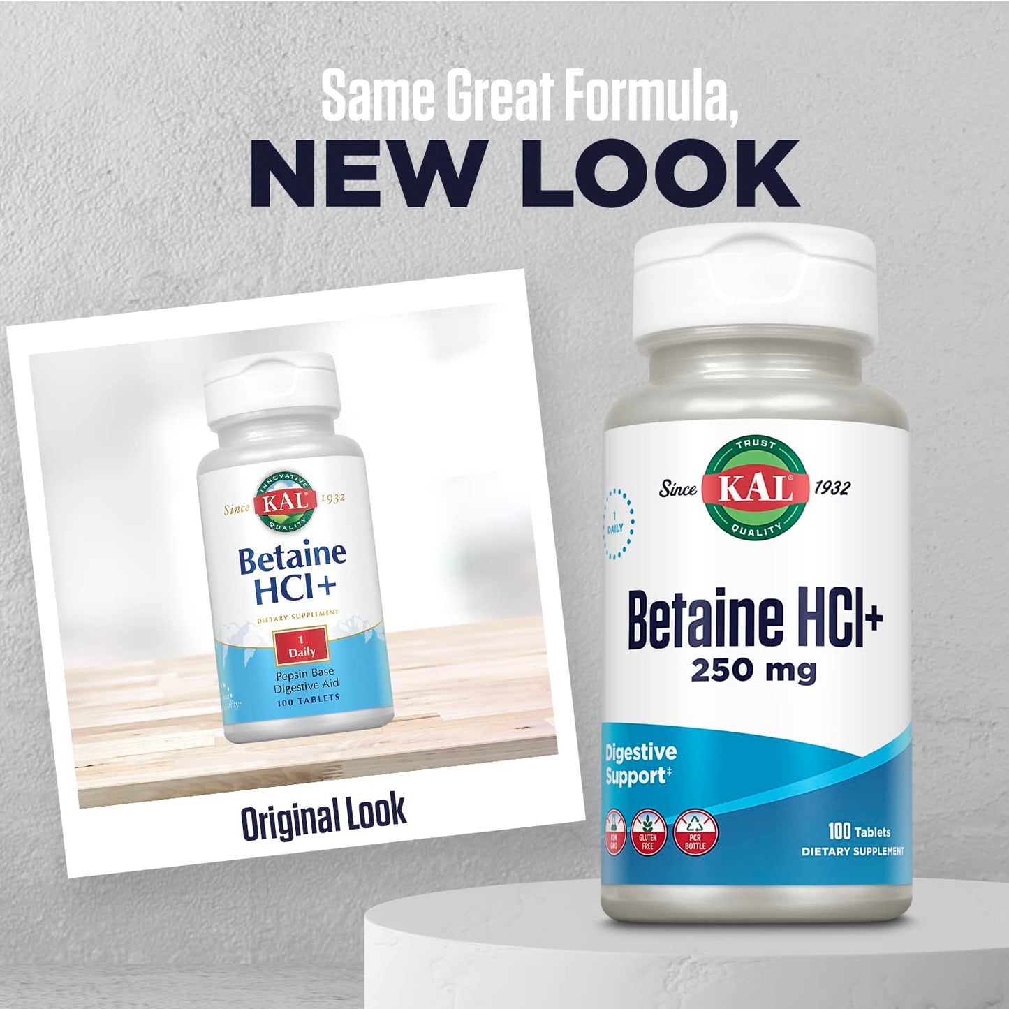 KAL Betaine HCL with Pepsin Supplement for Women & Men Tablet, 100 Tablets