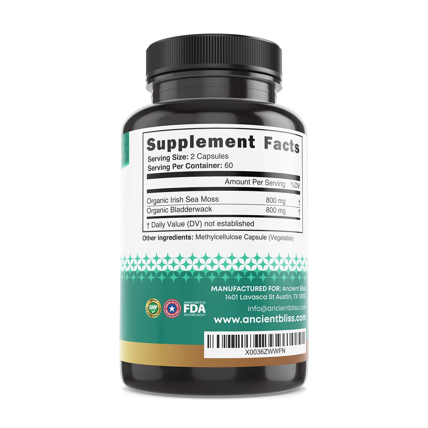 Ancient Bliss Organic Irish Sea Moss Capsules, 120 Capsules