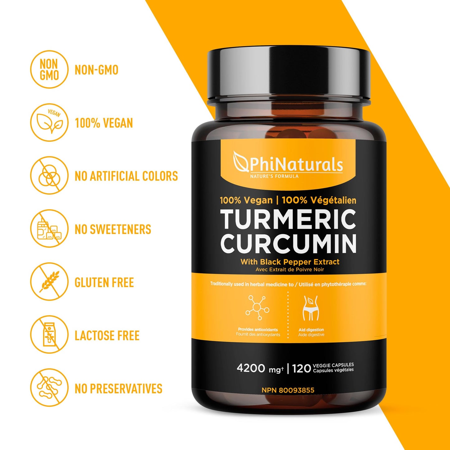 PhiNaturals Turmeric and Black Pepper Extract 1500 mg per Serving Capsule, 120 Count