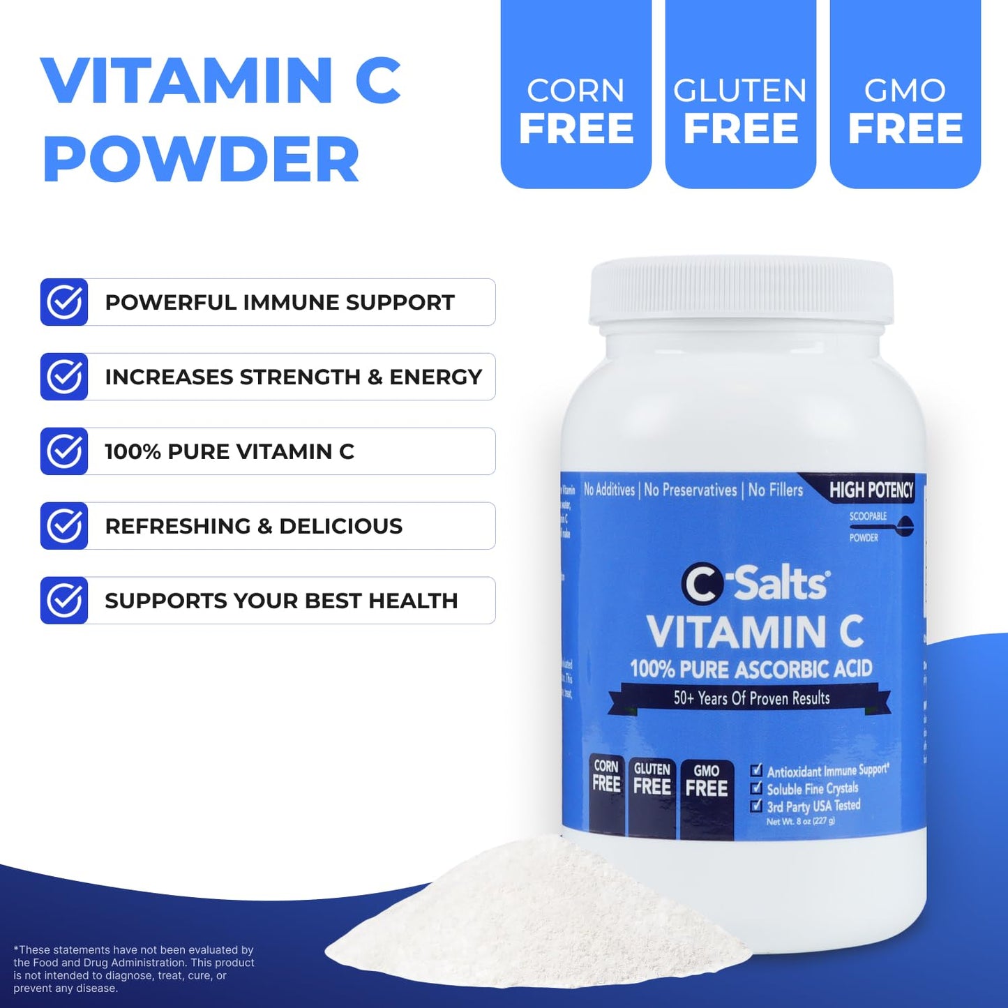 C-Salts Ascorbic Acid Powder 1000mg - Vitamin C Supplement, 8 oz