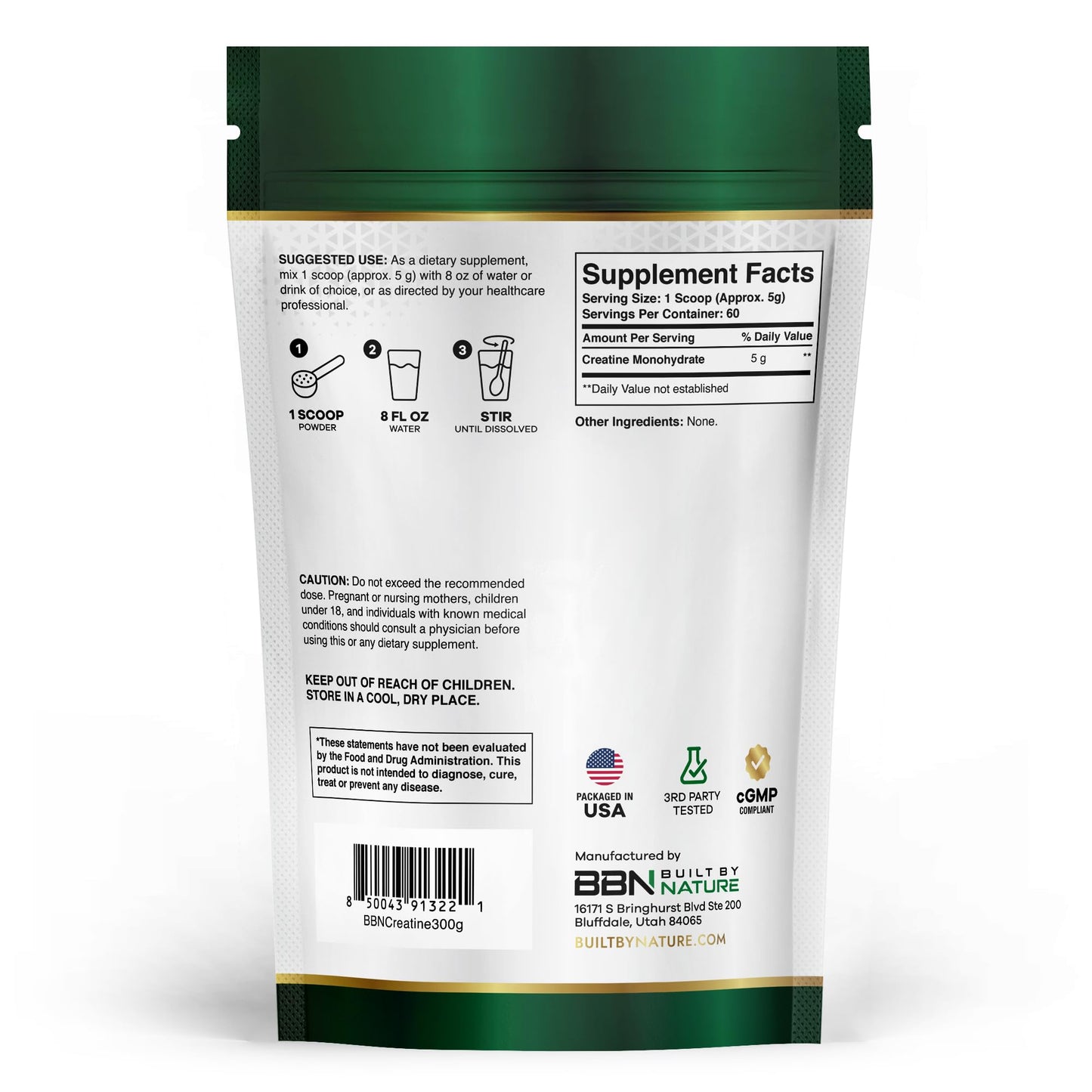 Built by Nature Creatine Monohydrate Powder Unflavored, 10.58 Ounce