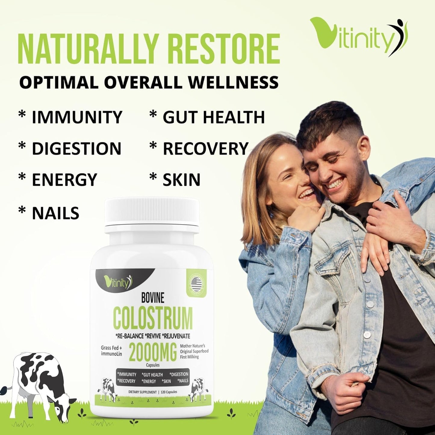VITINITY Grass Fed Bovine Colostrum Capsules, 120 Capsules