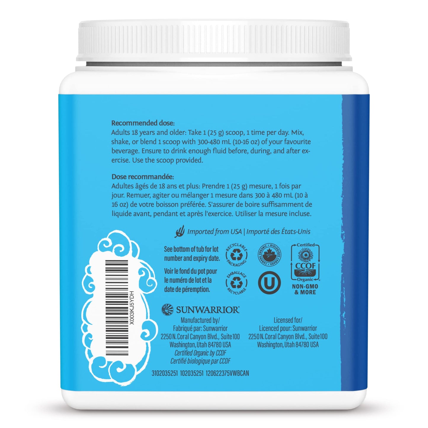 Sunwarrior Warrior Blend Plant Based Raw Vegan Protein Powder with Peas & Hemp Vanilla, 13.2 Ounce