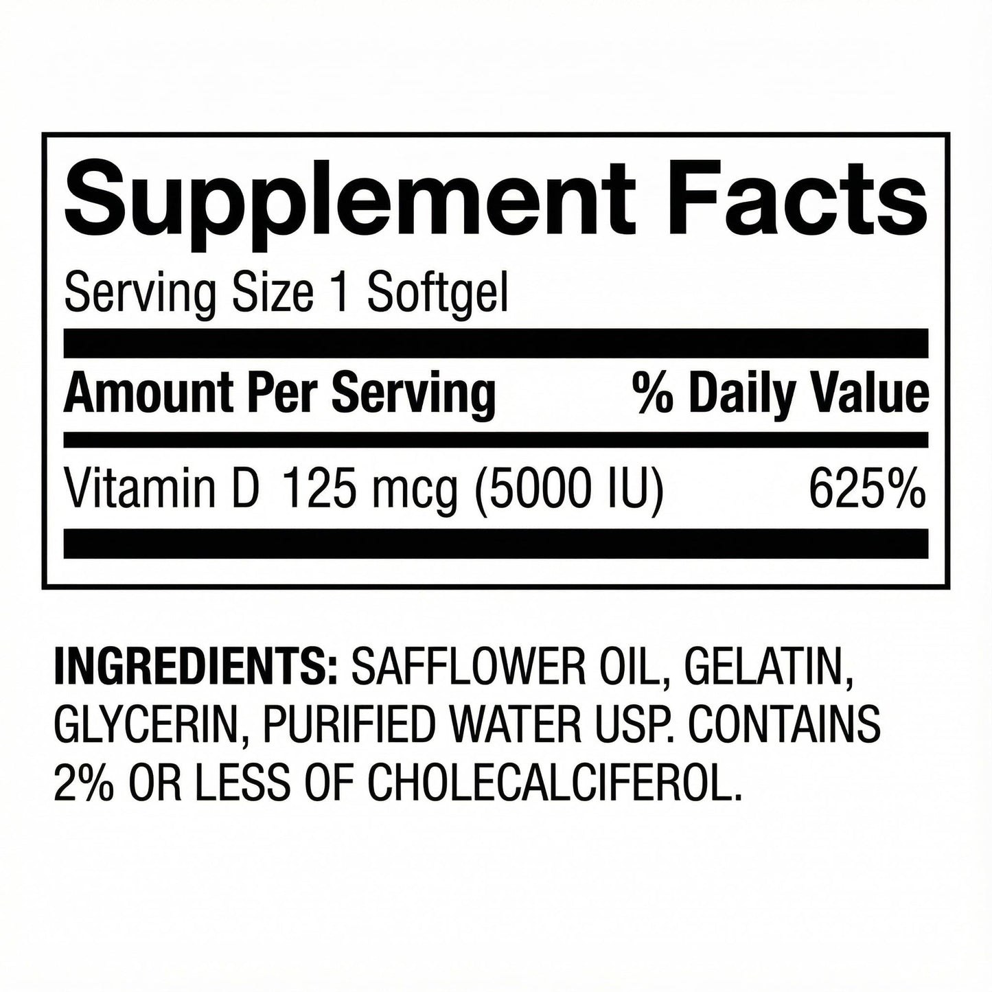Generic Vitamin D3 125 mcg (5000 IU) Softgels 400 Count