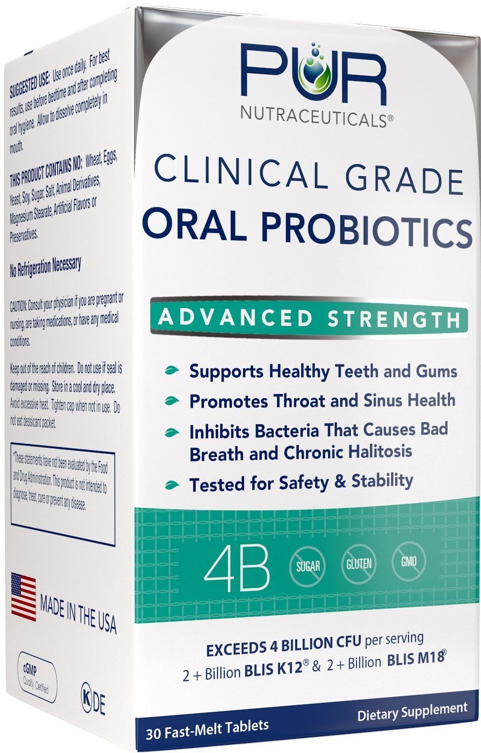 PUR Nutraceuticals Clinical Grade Oral Probiotics Dissolvable Tablets 30 Count