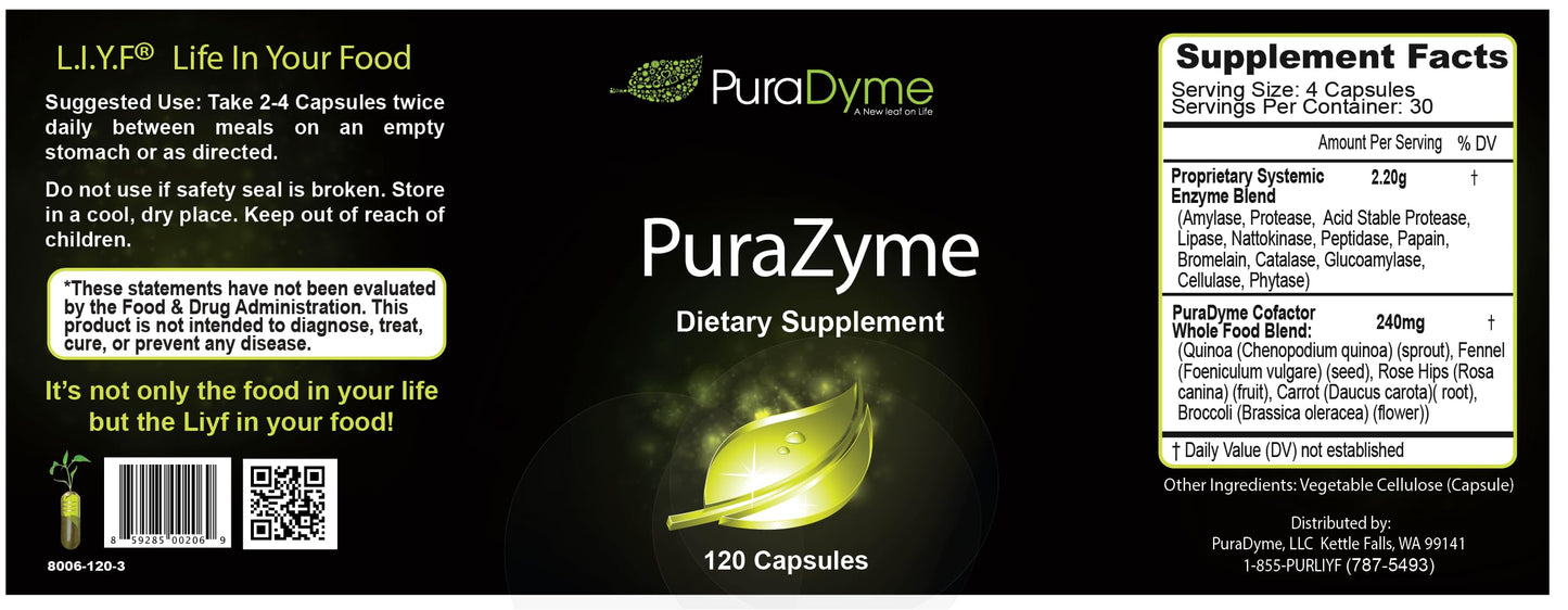 PuraDyme PuraZyme Blend of Digestive Enzymes by Lou Corona 120 Capsules