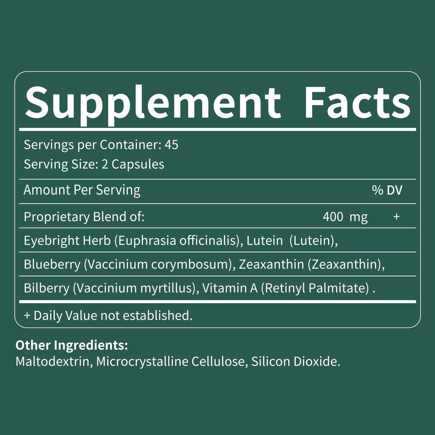 Fuenvegtal Eye Health Capsules with Eyebright, Lutein & Blueberry Extract for Eye Fatigue & Dry Eye Support, 90 Capsules