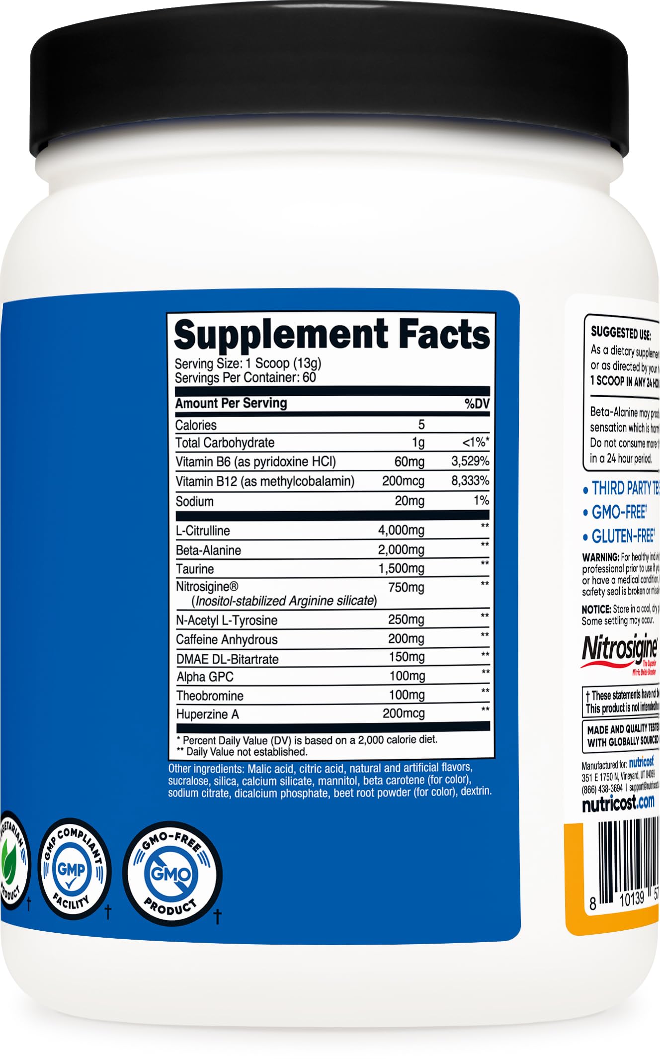 Nutricost Pre-Workout Complex Powder Peach Mango, 60 Servings