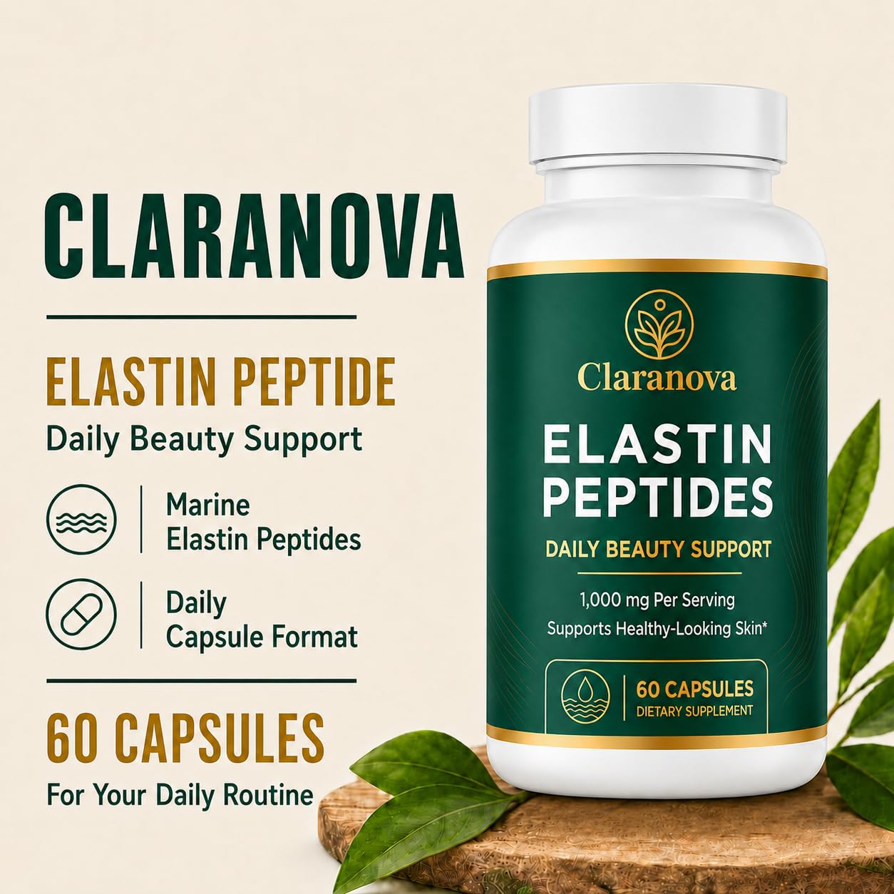 Claranova Elastin Peptides Daily Beauty Support Capsules 60