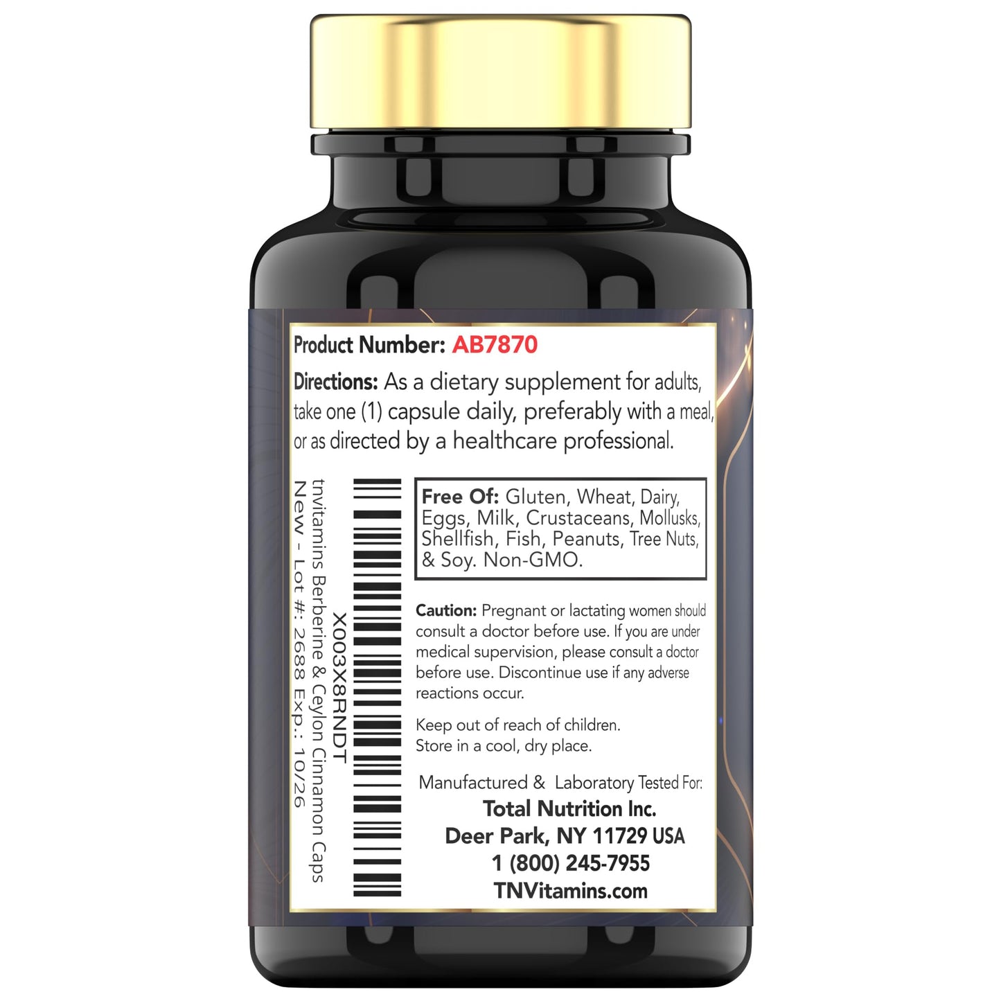tnvitamins Berberine with Ceylon Cinnamon 2200 mg per Capsule, 180 Capsules