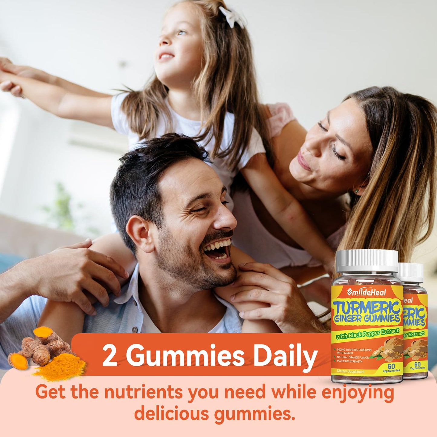 SmildeHeal Turmeric Curcumin Gummies 500mg, 120 Gummies
