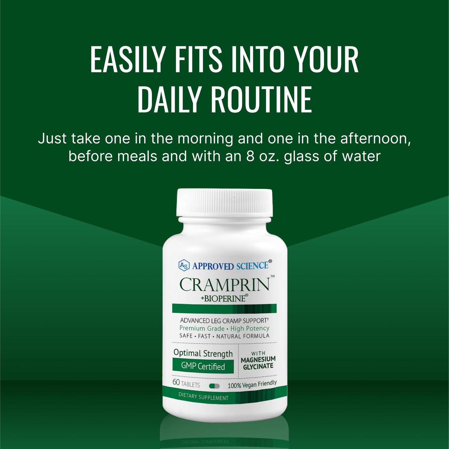 Approved Science Cramprin High Absorption Magnesium, Vitamin B Complex, BioPerine - Muscle Cramps - 60 Tablets