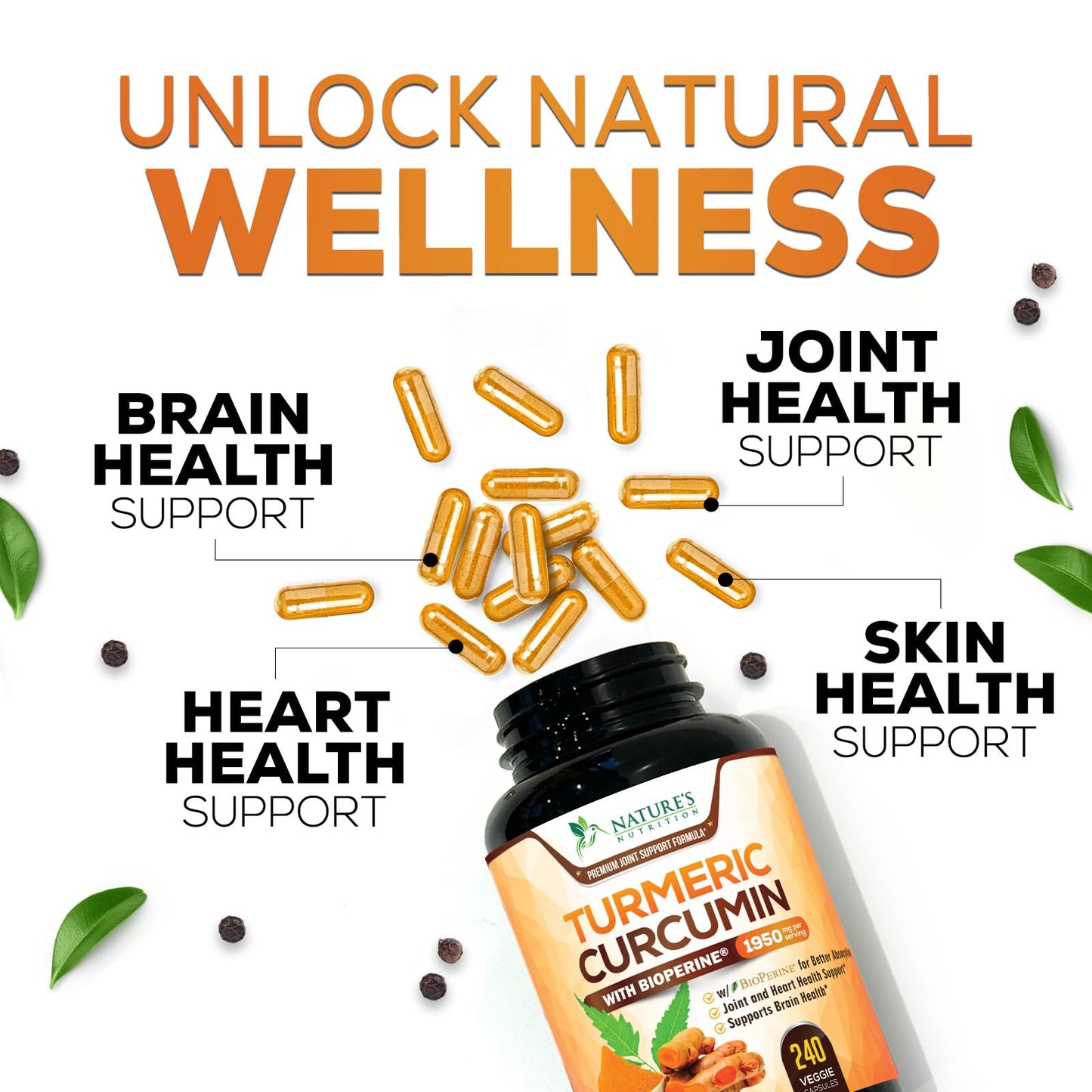 Nature's Nutrition Turmeric Curcumin Supplement 240 Capsules