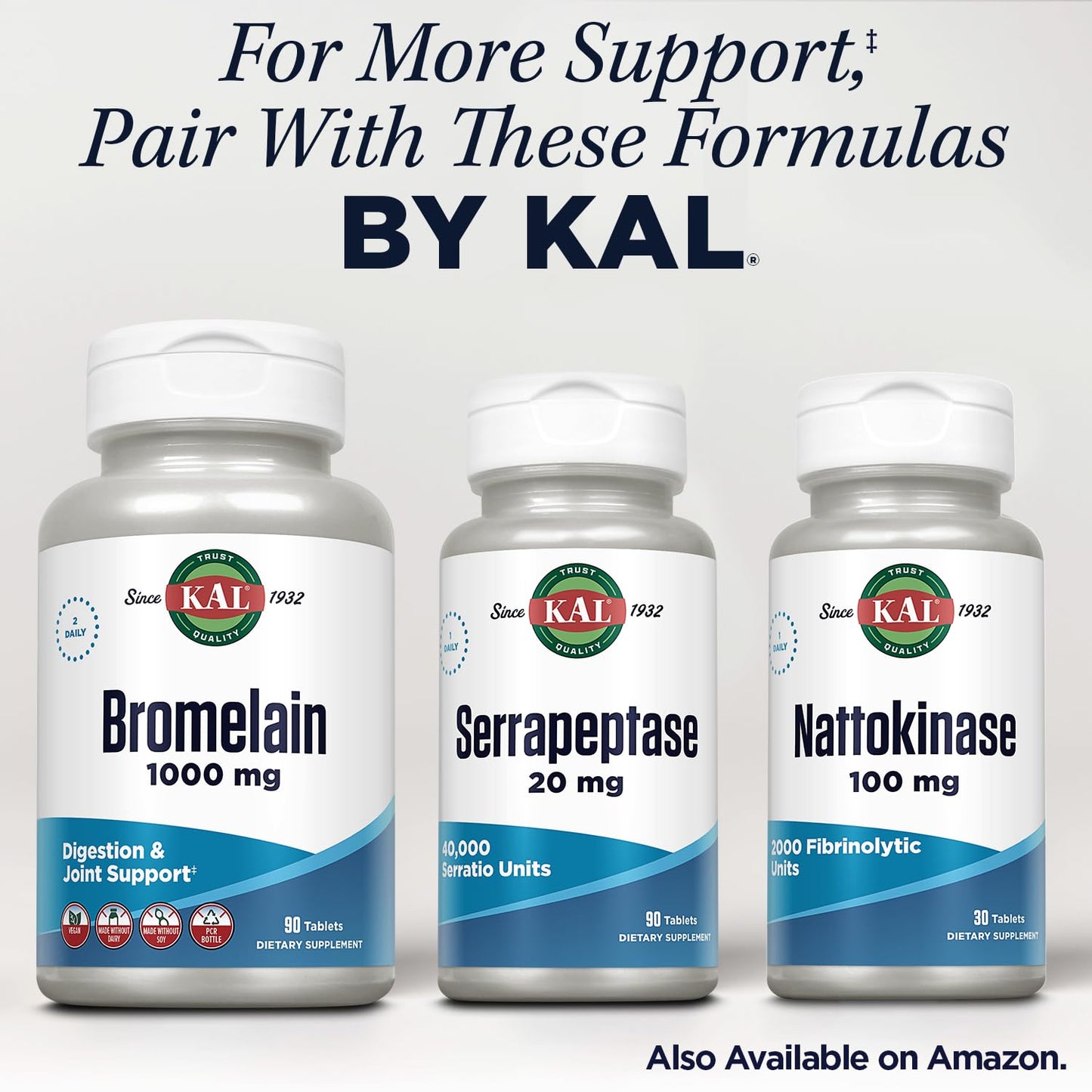 KAL Serrapeptase 20 mg Tablet - Proteolytic Digestive Enzymes for Digestive Health Support, 40,000 Serratio Units, Enteric Coated, 90 Tablets