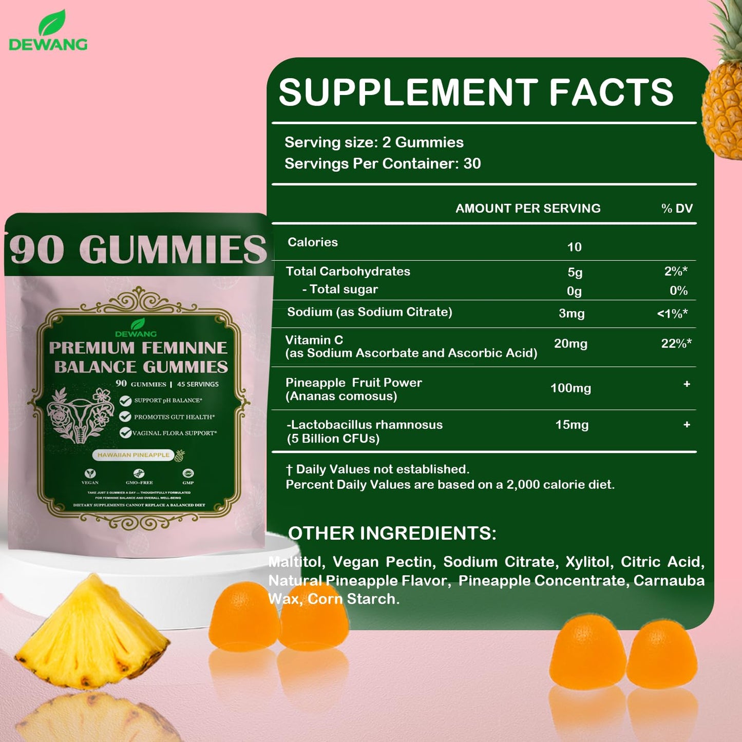 DEWANG Premium Feminine Balance Gummies for Women’s Immune Support & PH Balance, Vegan, Gluten-Free, Grapes Flavor, 90 Count