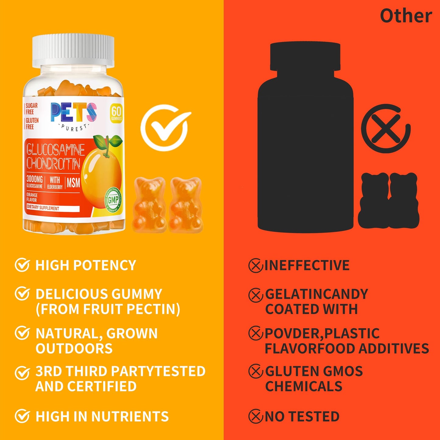 Pets Purest Glucosamine Chondroitin Gummies with MSM & Elderberry Extra Strength, 60 Gummies