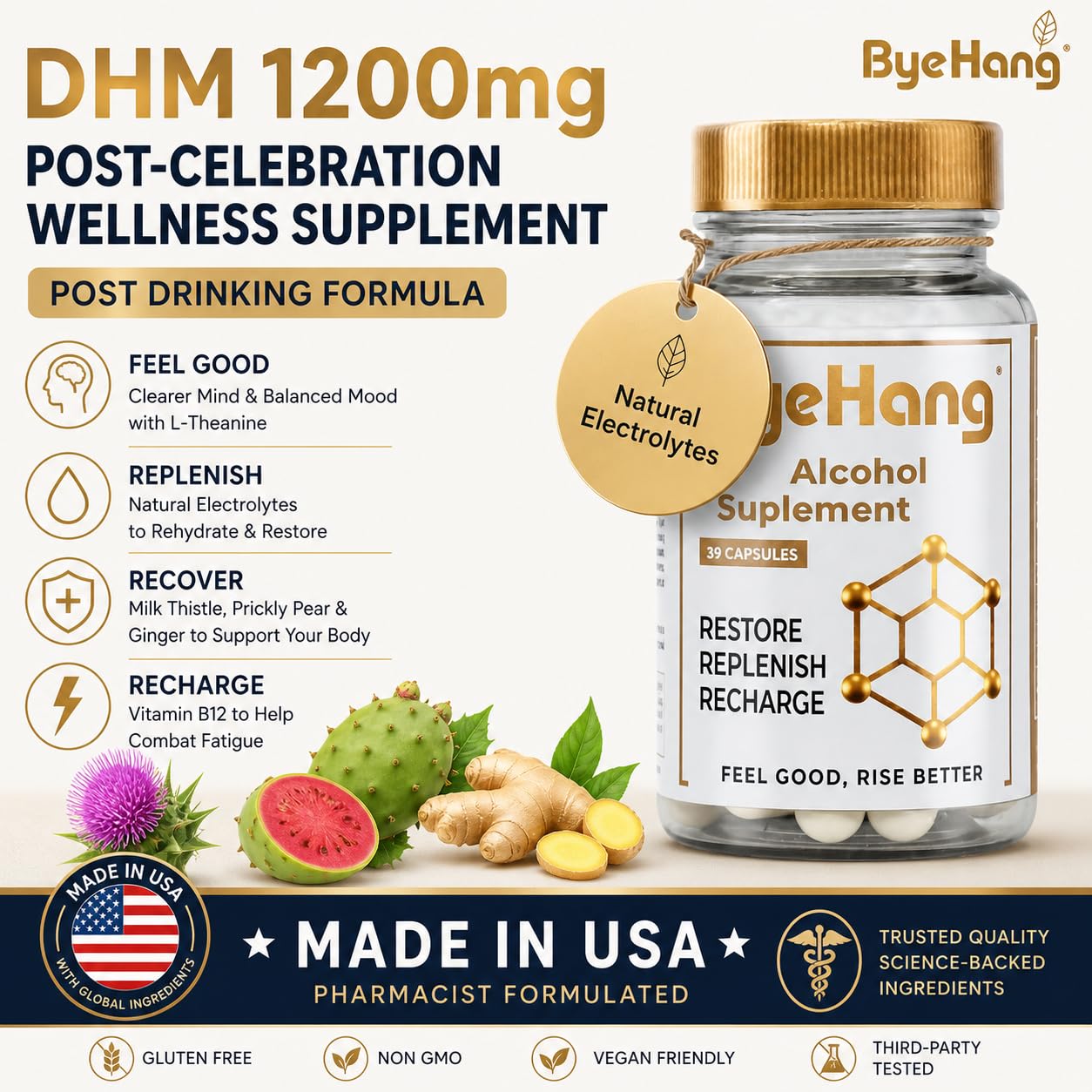 ByeHang DHM 1200mg Post-Celebration Wellness Supplement Capsule, 39 Count