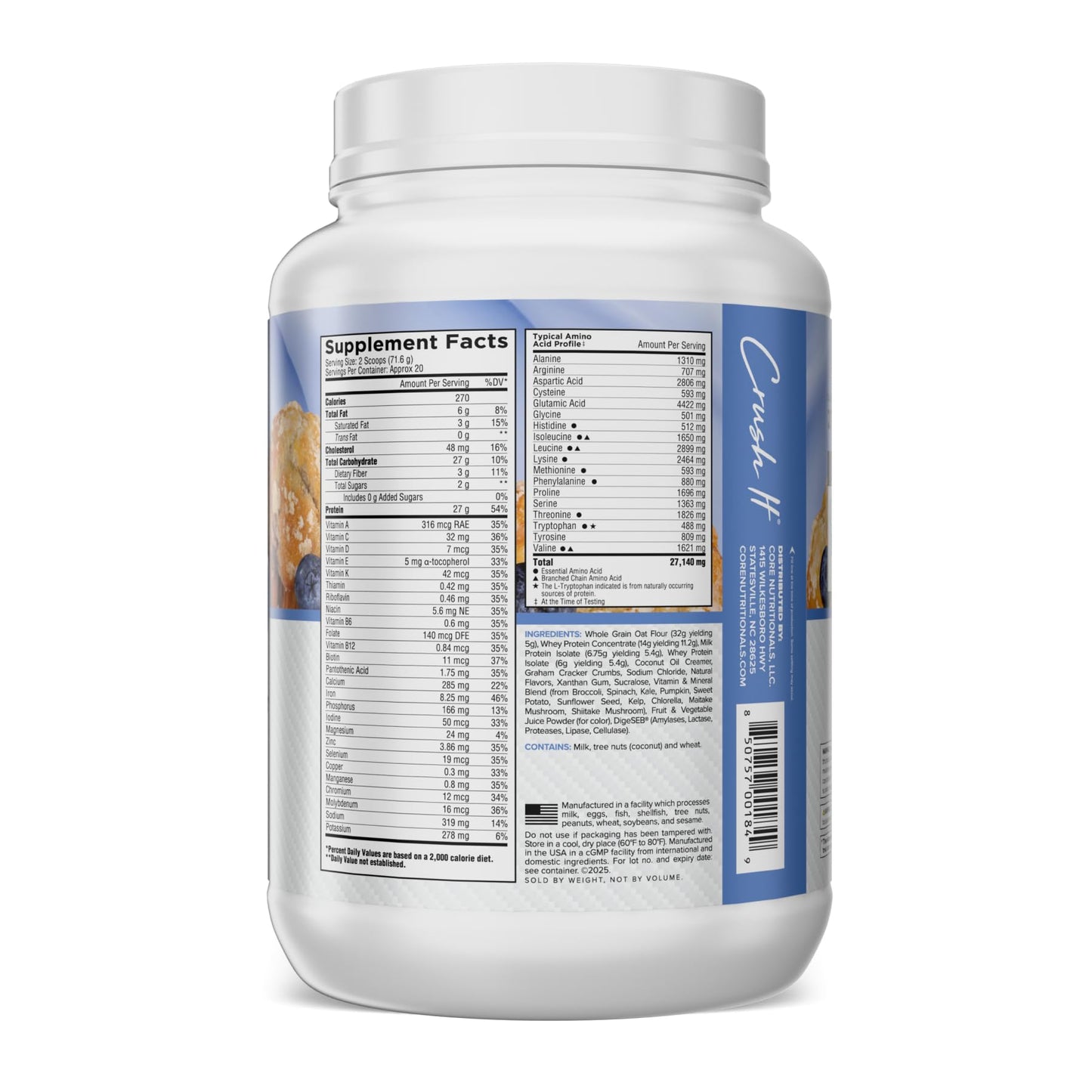 Core Nutritionals MRP Full Spectrum Meal Replacement Protein Powder, Blueberry Crumb Cake, 3 lb, 48 Servings