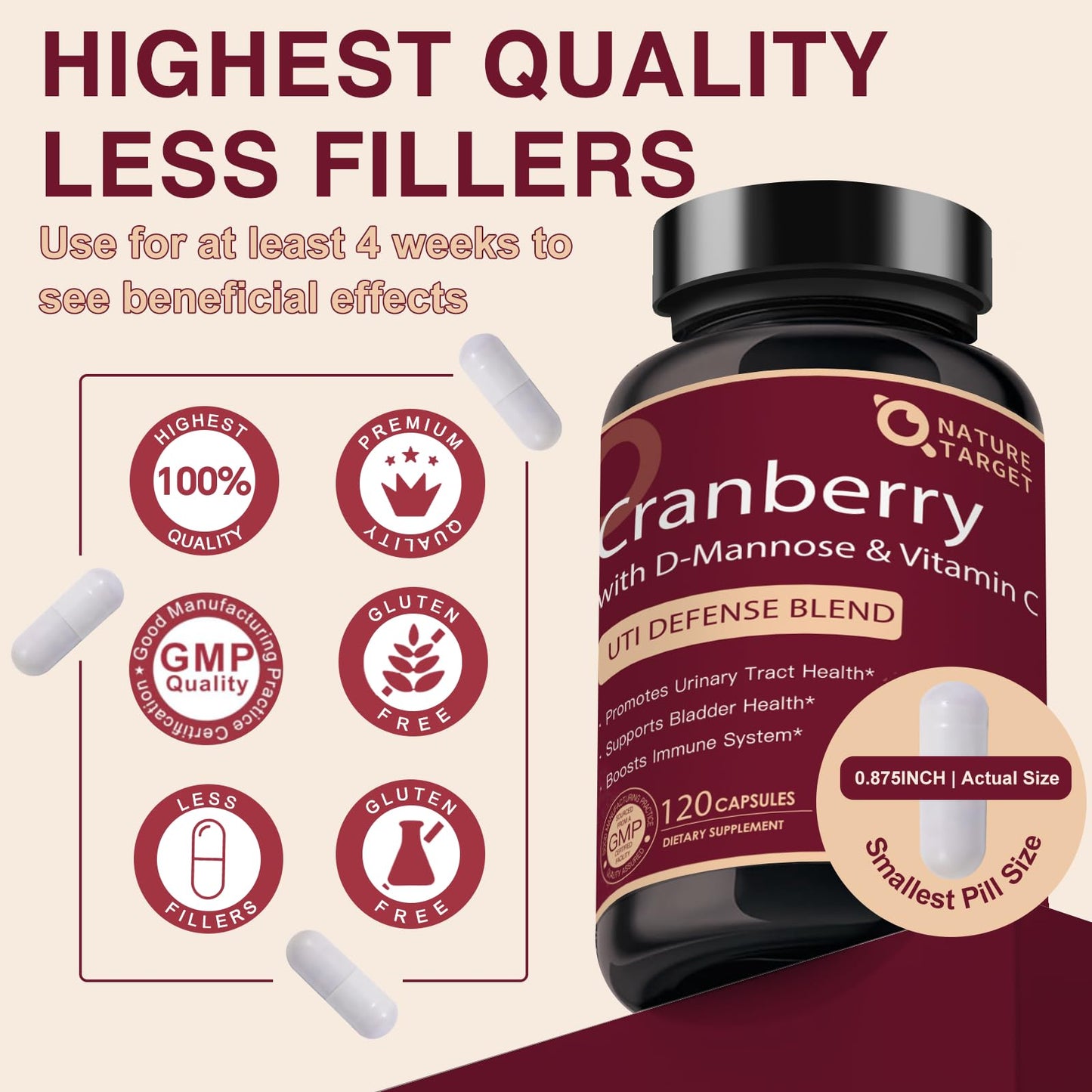 Nature Target Cranberry Pills with D-Mannose for Women Capsule, 120 Count