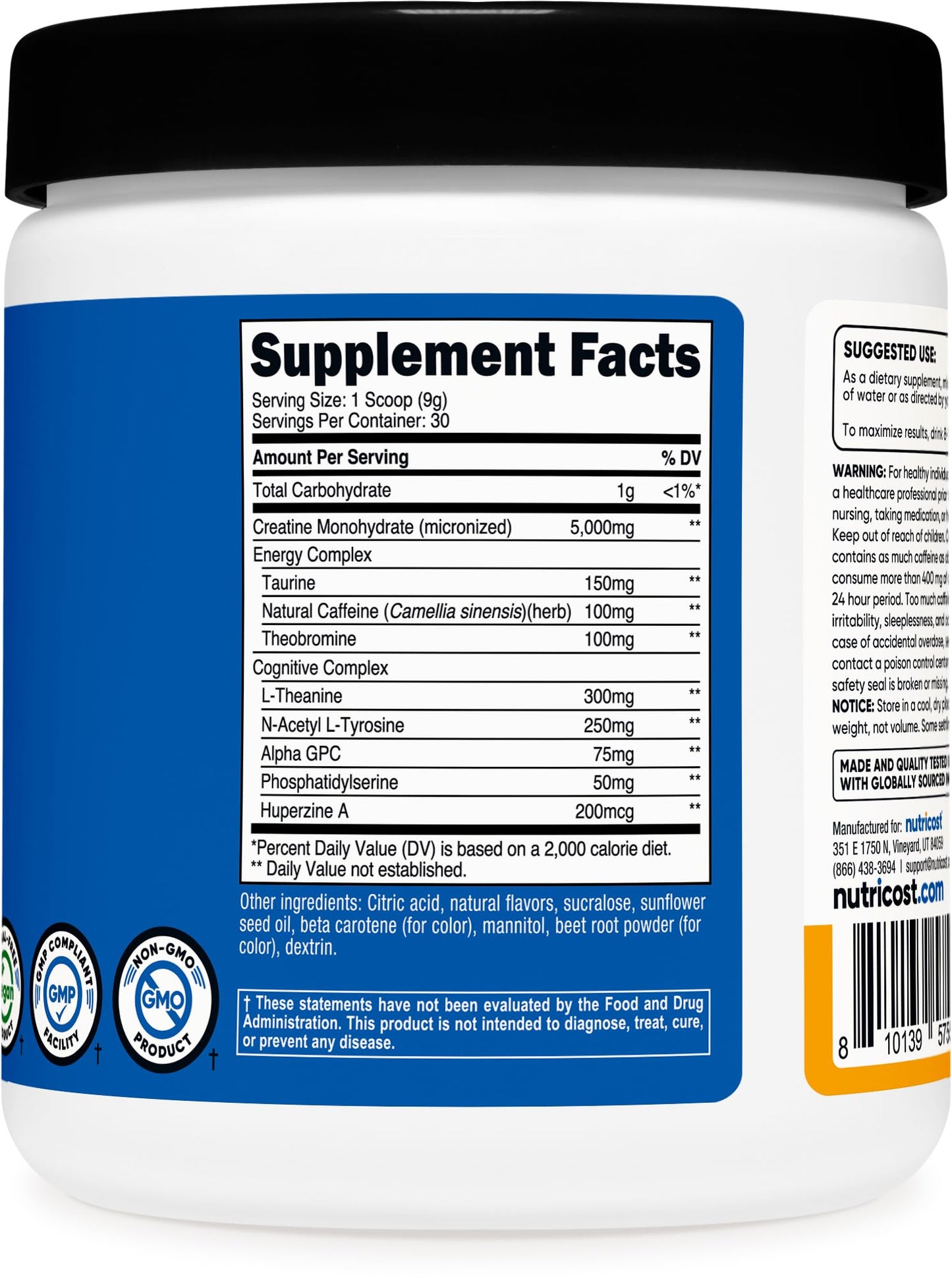 Nutricost Creatine + Energy Powder Peach Mango 9.4 oz