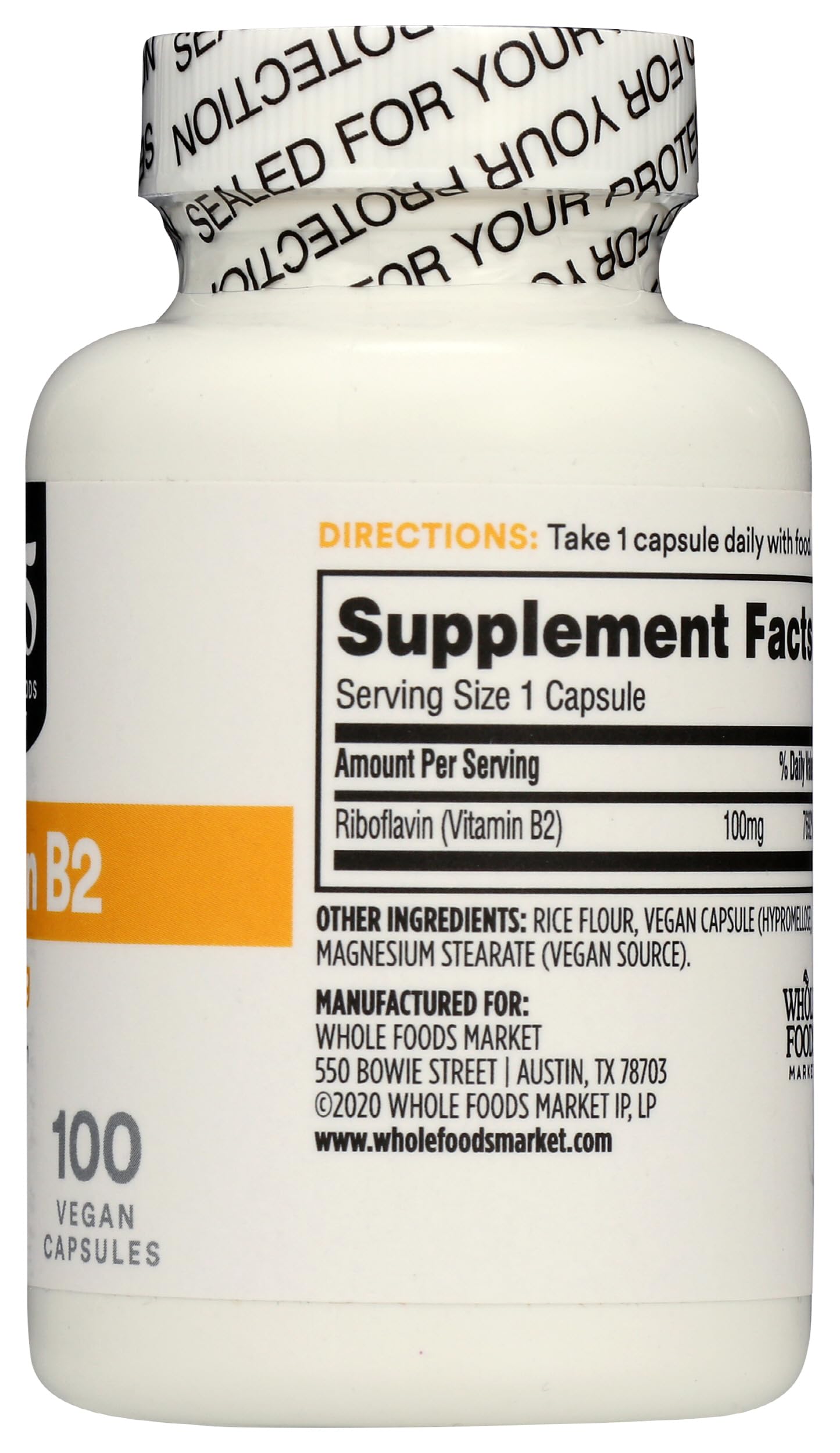 365 by Whole Foods Market Vitamin B2 100mg Capsule, 100 Count