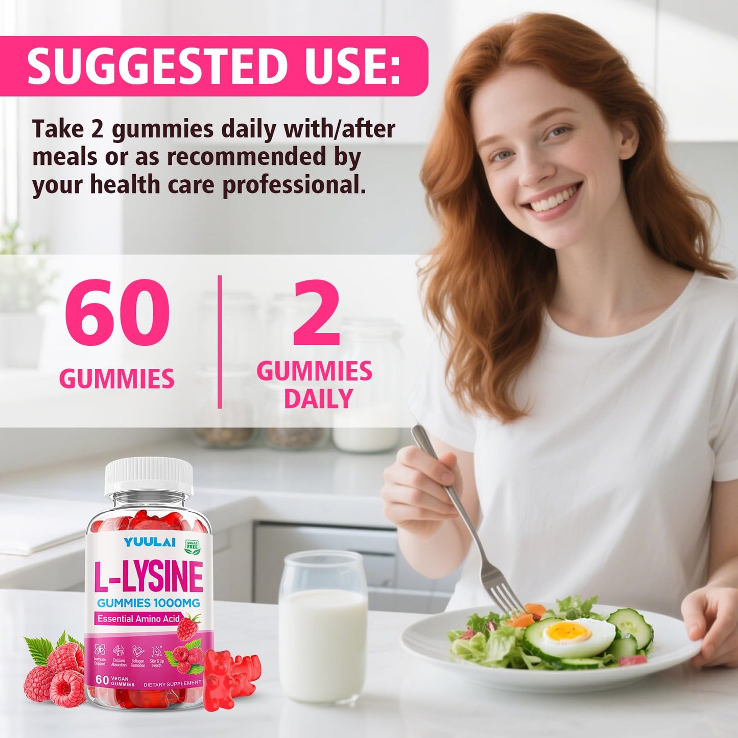 YUULAI L-Lysine 1000mg Gummies, 120 Count